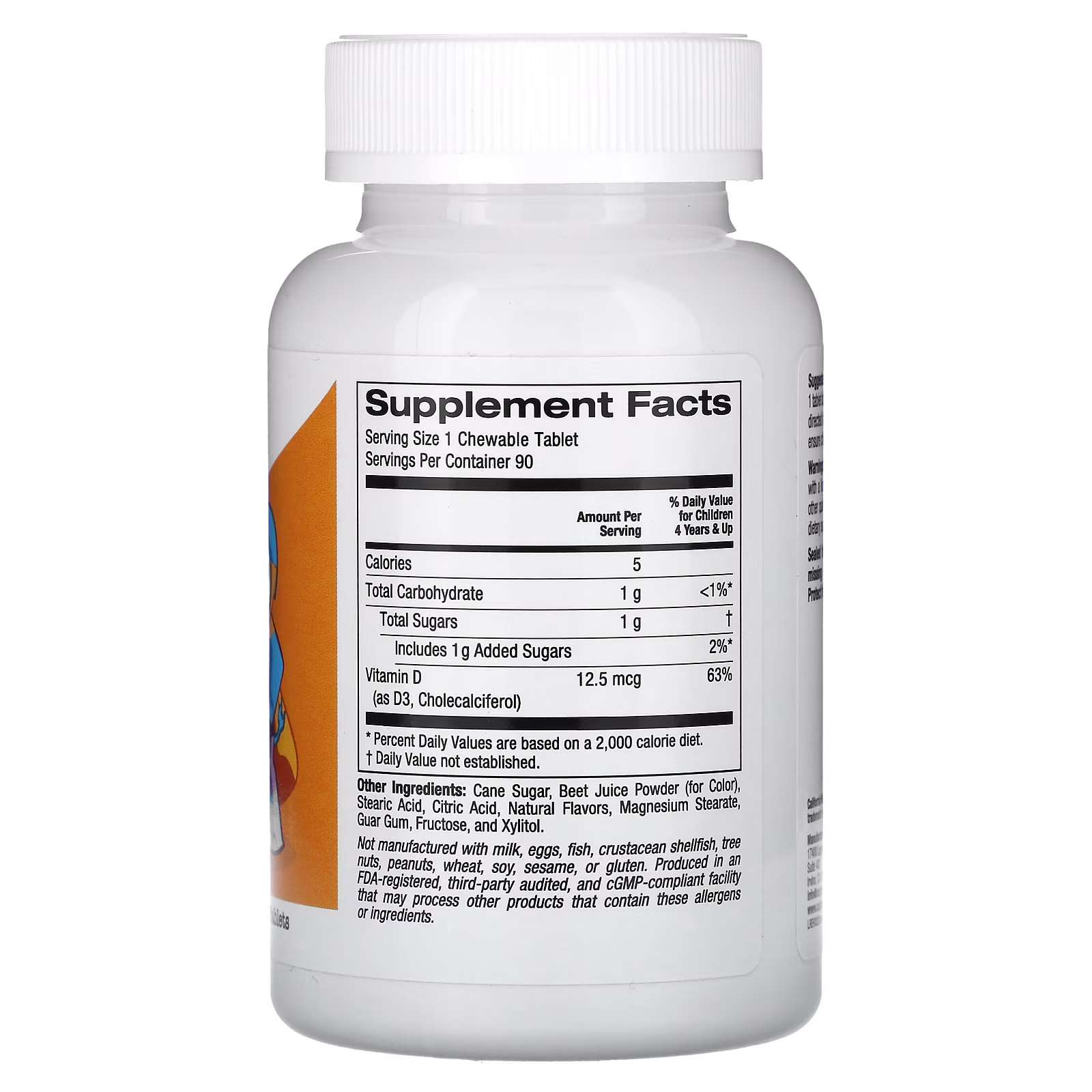 Vitamina D3 masticable para niños, Sabor natural a cereza, 12,5 mcg (500 UI), 90 tabletas vegetales, California Gold Nutrition