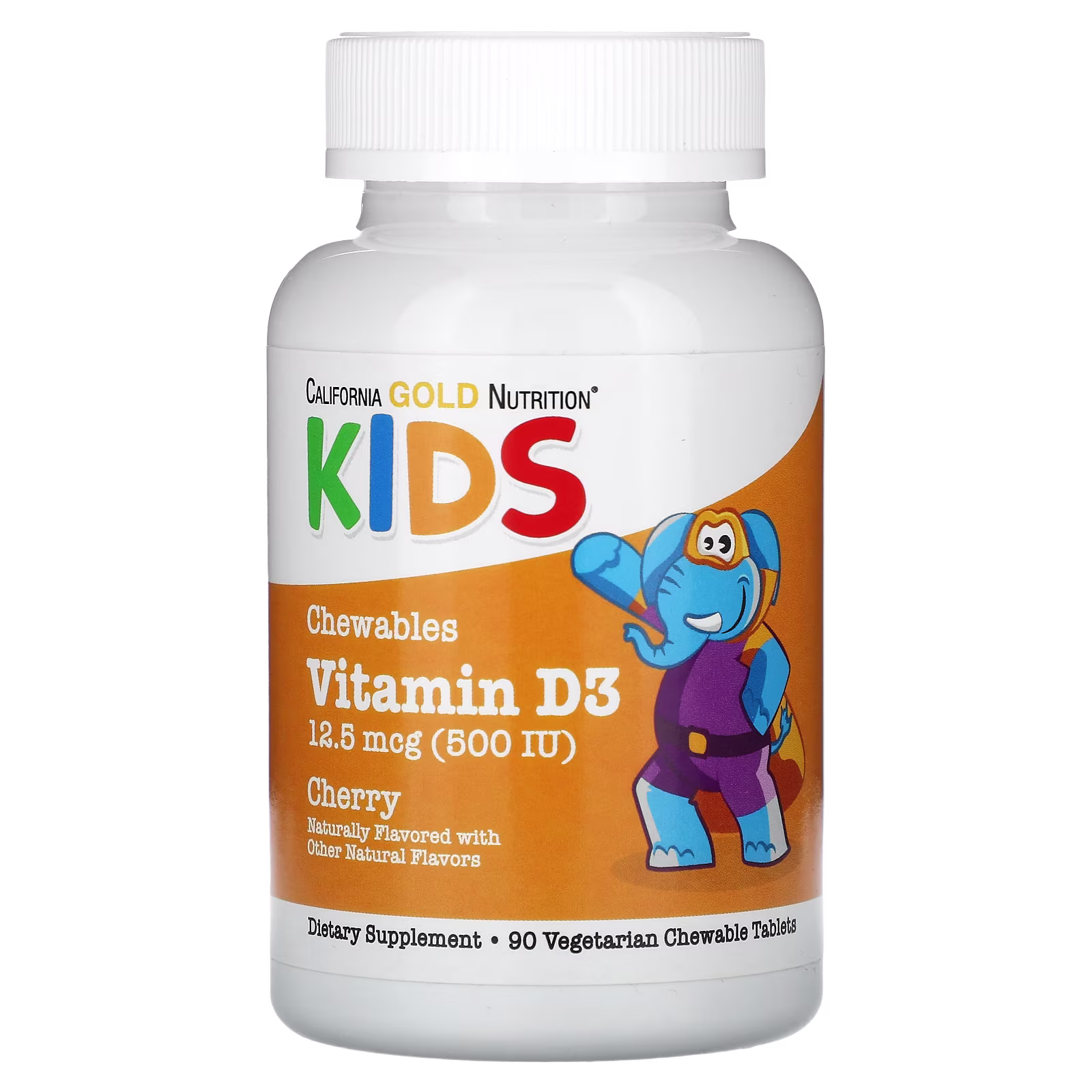 Vitamina D3 masticable para niños, Sabor natural a cereza, 12,5 mcg (500 UI), 90 tabletas vegetales, California Gold Nutrition