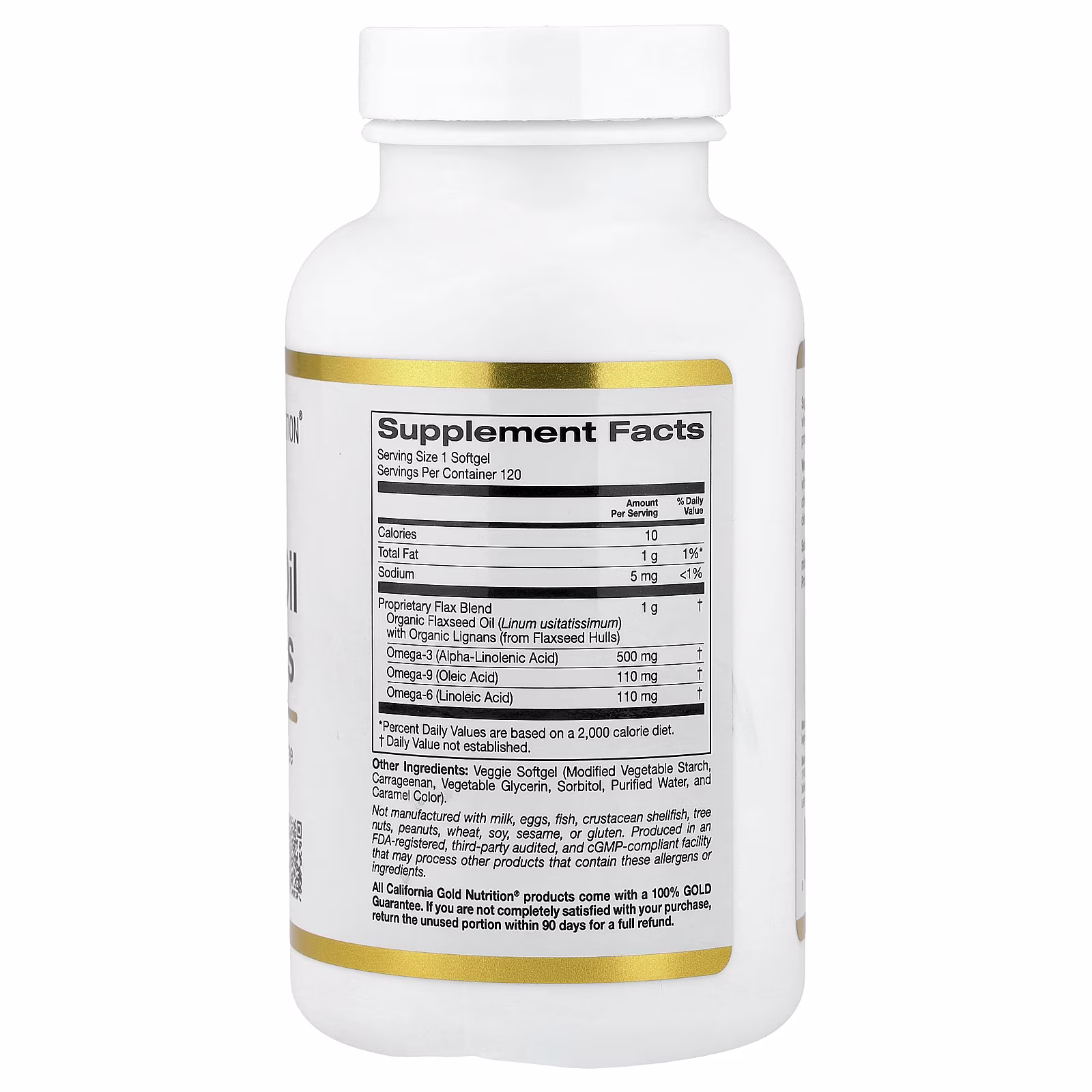 Aceite de linaza prensado en frío con lignanos, 120 cápsulas blandas vegetales (1 g por cápsula blanda), California Gold Nutrition