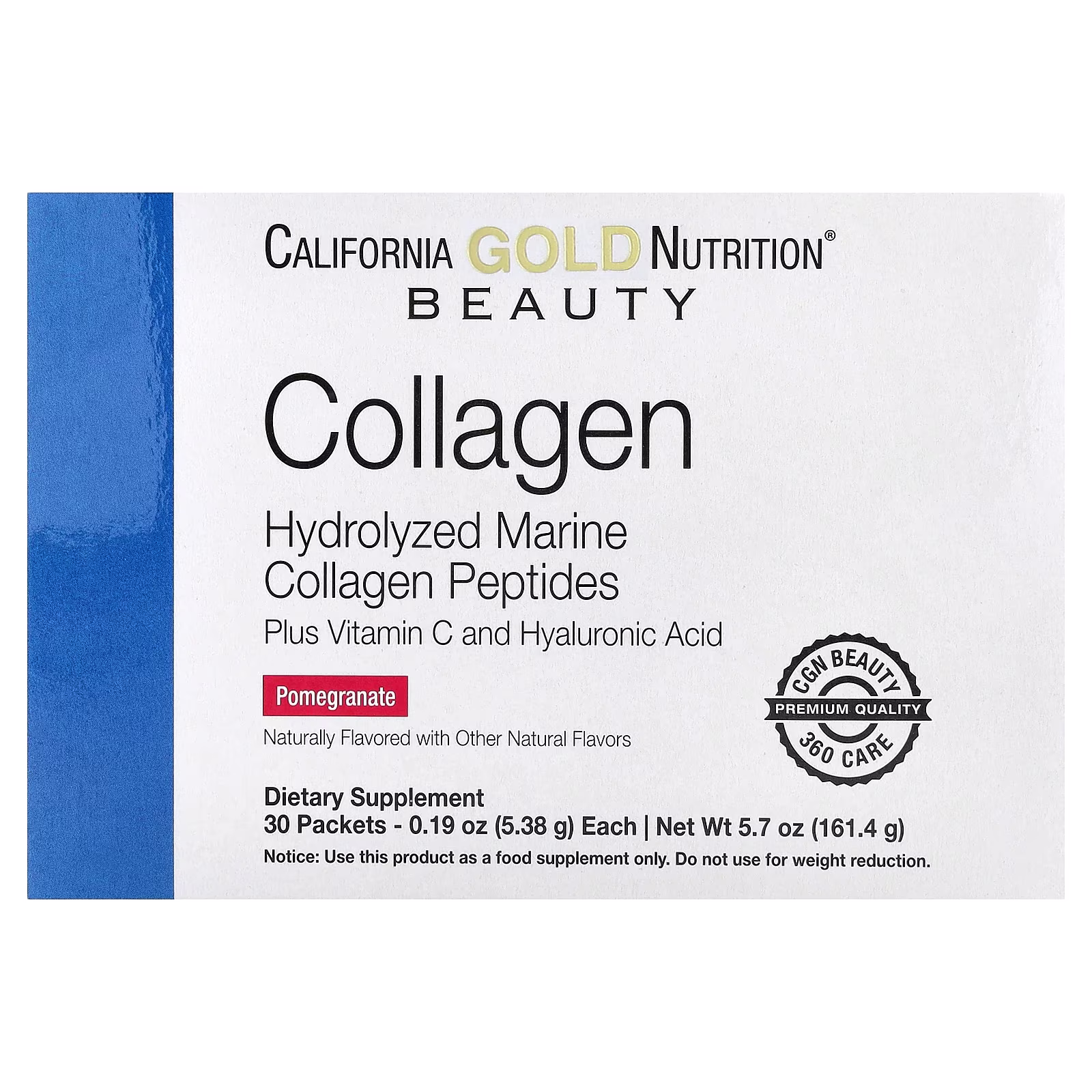 Péptidos de colágeno más vitamina C y ácido hialurónico, Granada, 30 sobres, 5,38 g (0,19 oz) cada uno, California Gold Nutrition
