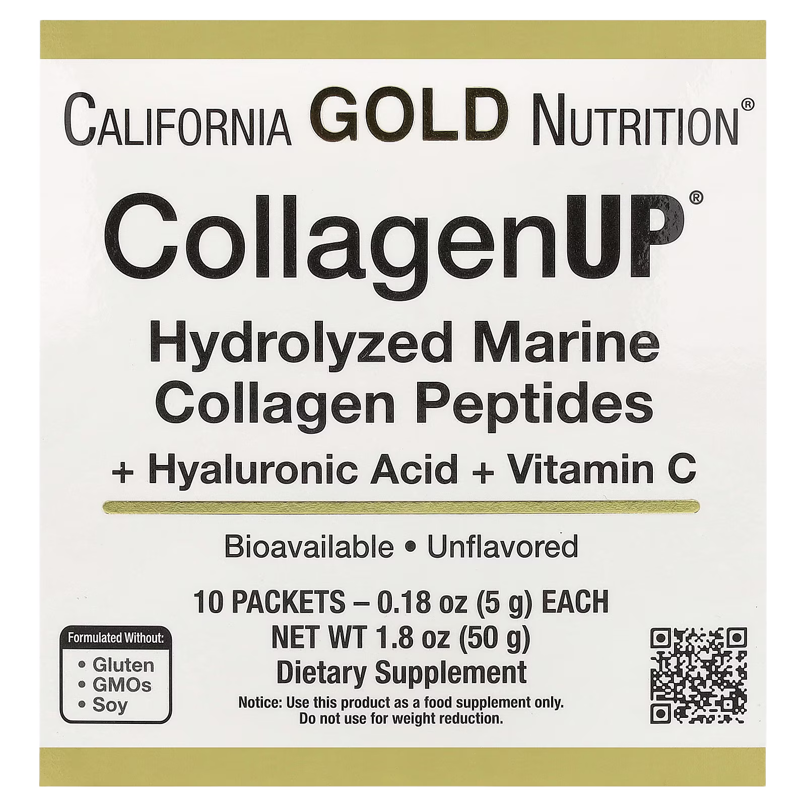 CollagenUP®, Péptidos de colágeno marino hidrolizado con ácido hialurónico y vitamina C, Sin sabor, 206 g (7,26 oz), California Gold Nutrition