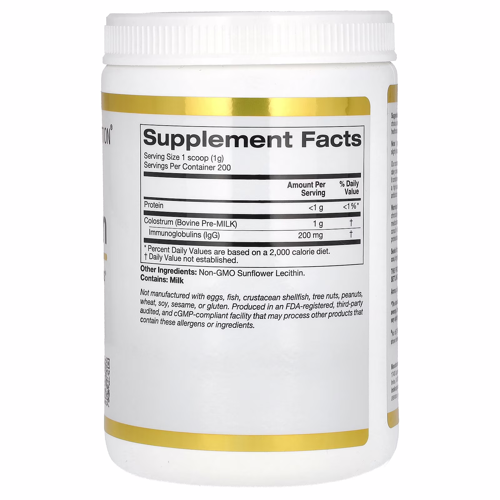 Calostro en polvo, Producto concentrado, 200 g (7,05 oz), California Gold Nutrition