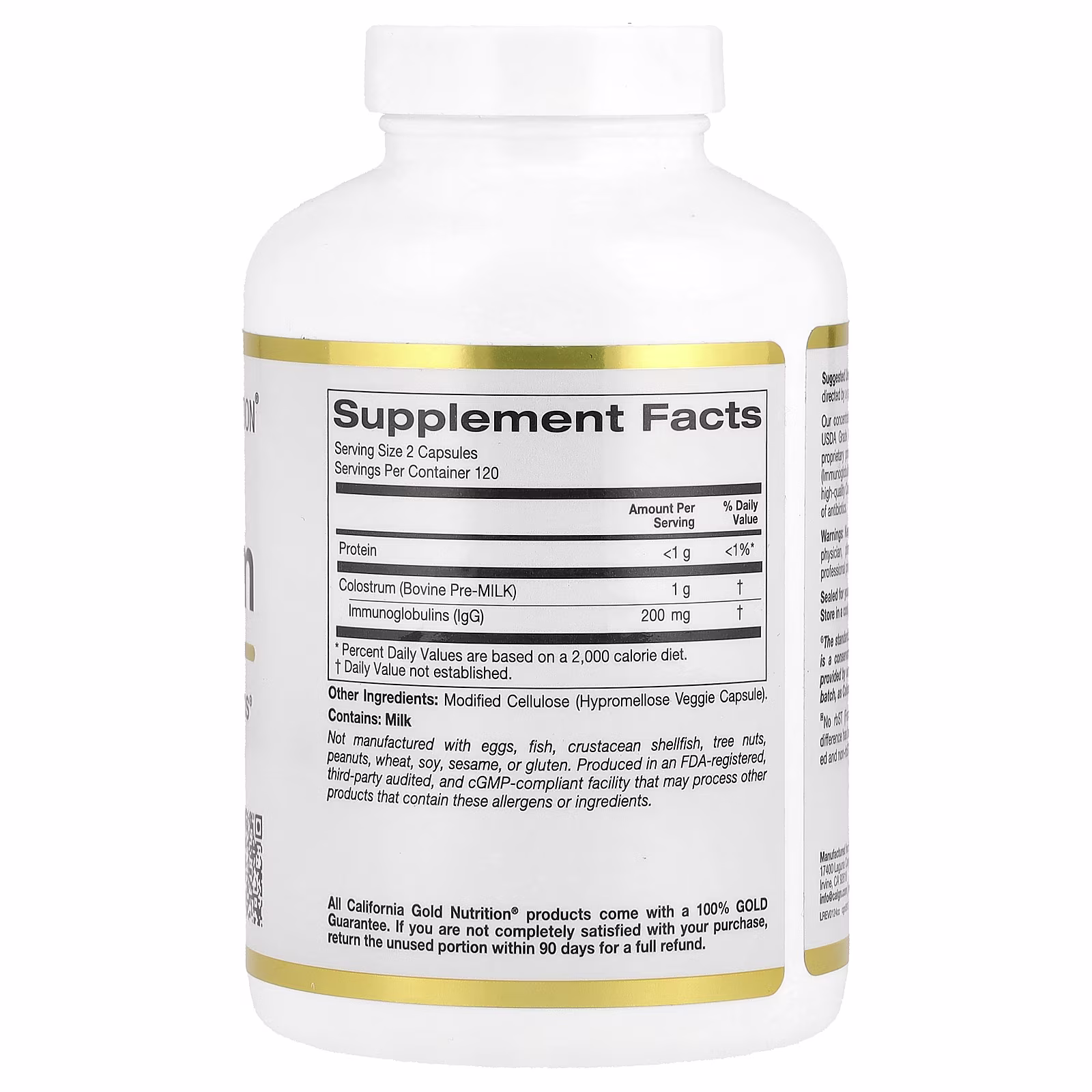 Calostro con 20 % de inmunoglobulinas IgG, 240 cápsulas vegetales, California Gold Nutrition