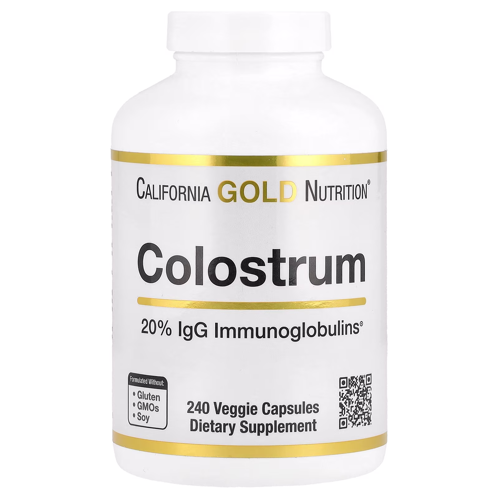 Calostro con 20 % de inmunoglobulinas IgG, 240 cápsulas vegetales, California Gold Nutrition