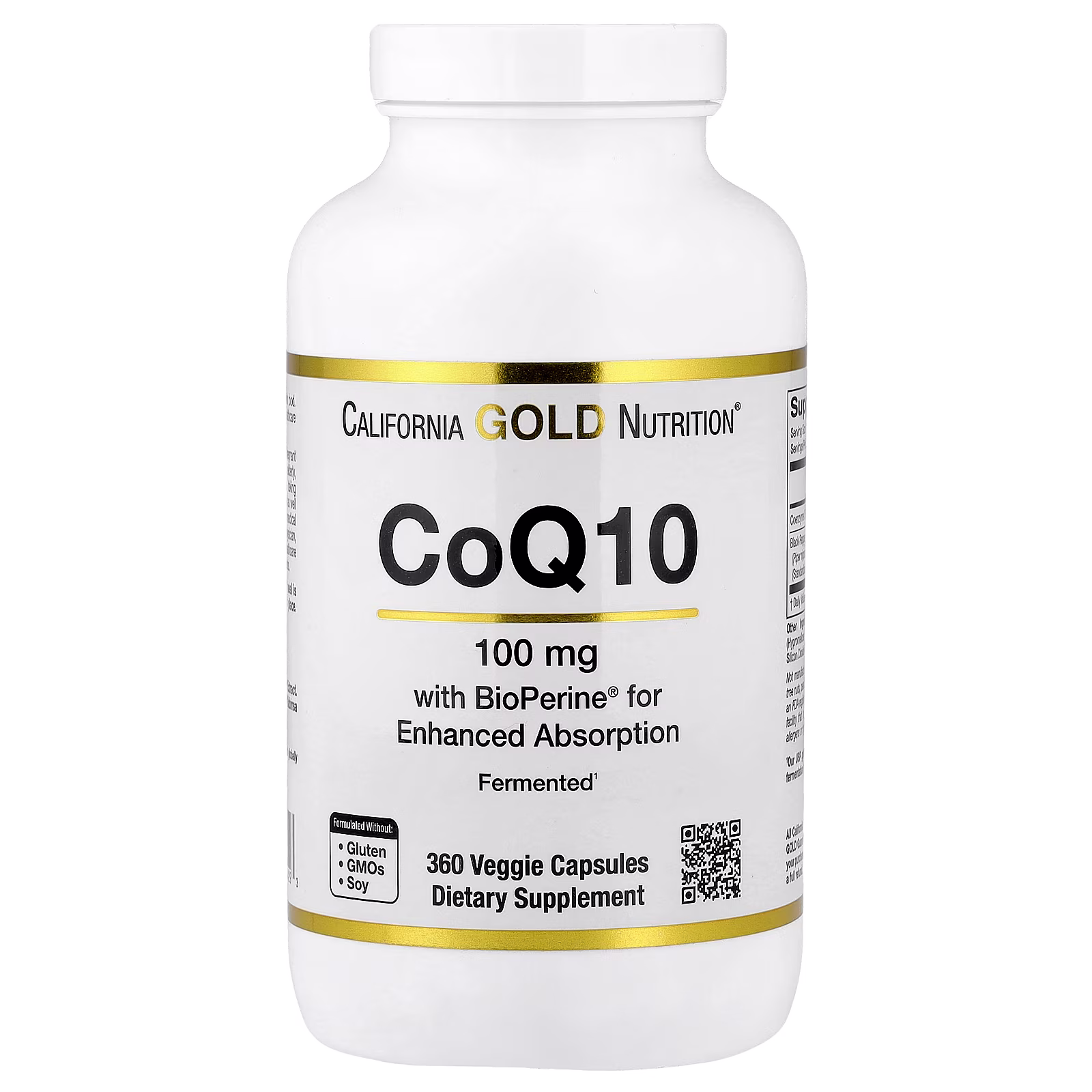 CoQ10, Ubiquinona verificada por la Farmacopea de EE. UU. (USP) con extracto de pimienta negra BioPerine®, Biodisponibilidad mejorada, 100 mg, 150 cápsulas vegetales, California Gold Nutrition