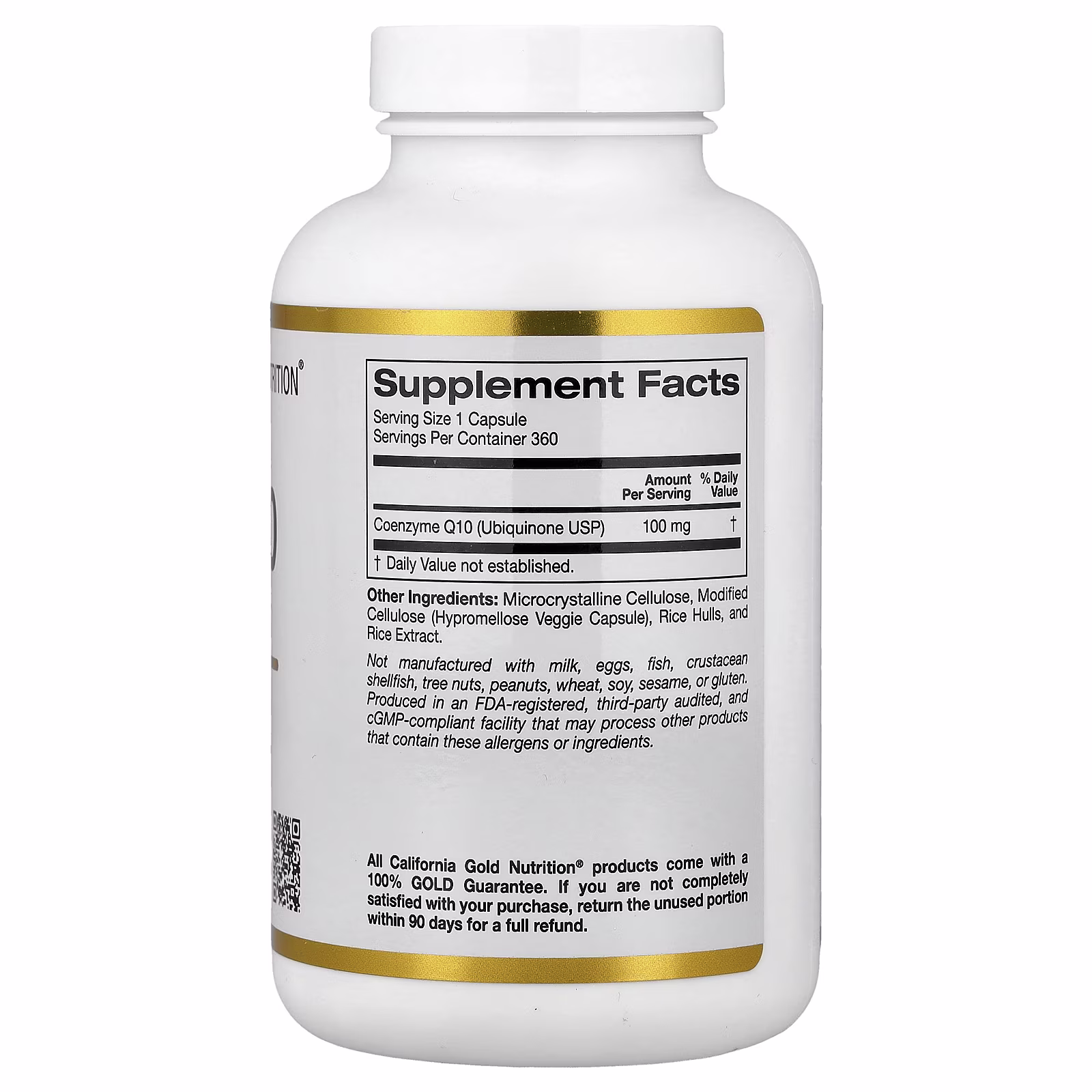 CoQ10, Ubiquinona verificada por la Farmacopea de EE. UU. (USP), 100 mg, 360 cápsulas vegetales, California Gold Nutrition