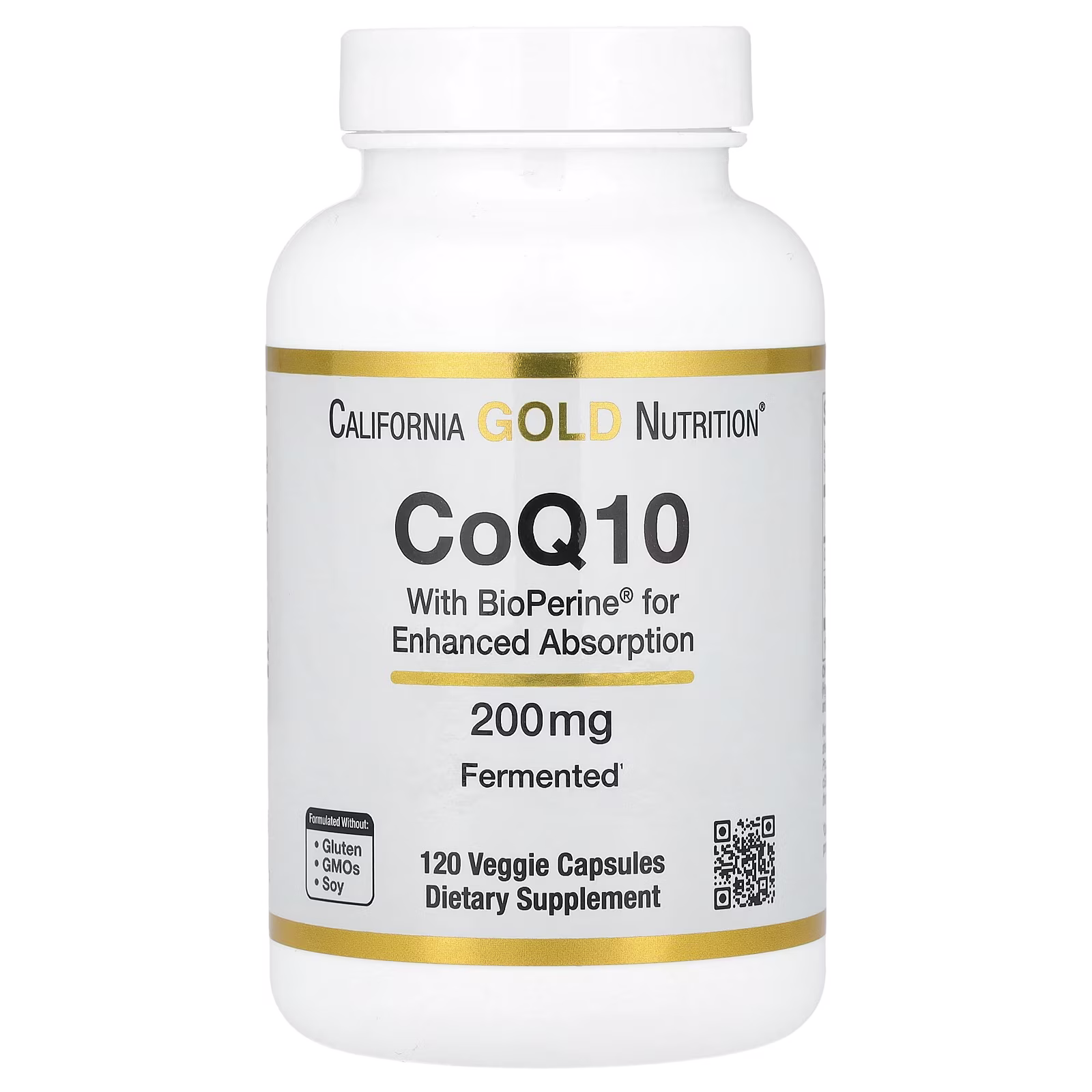 CoQ10 with Bioperine® and Black Pepper Extract, Biodisponibilidad mejorada, 200 mg, 120 cápsulas vegetales, California Gold Nutrition
