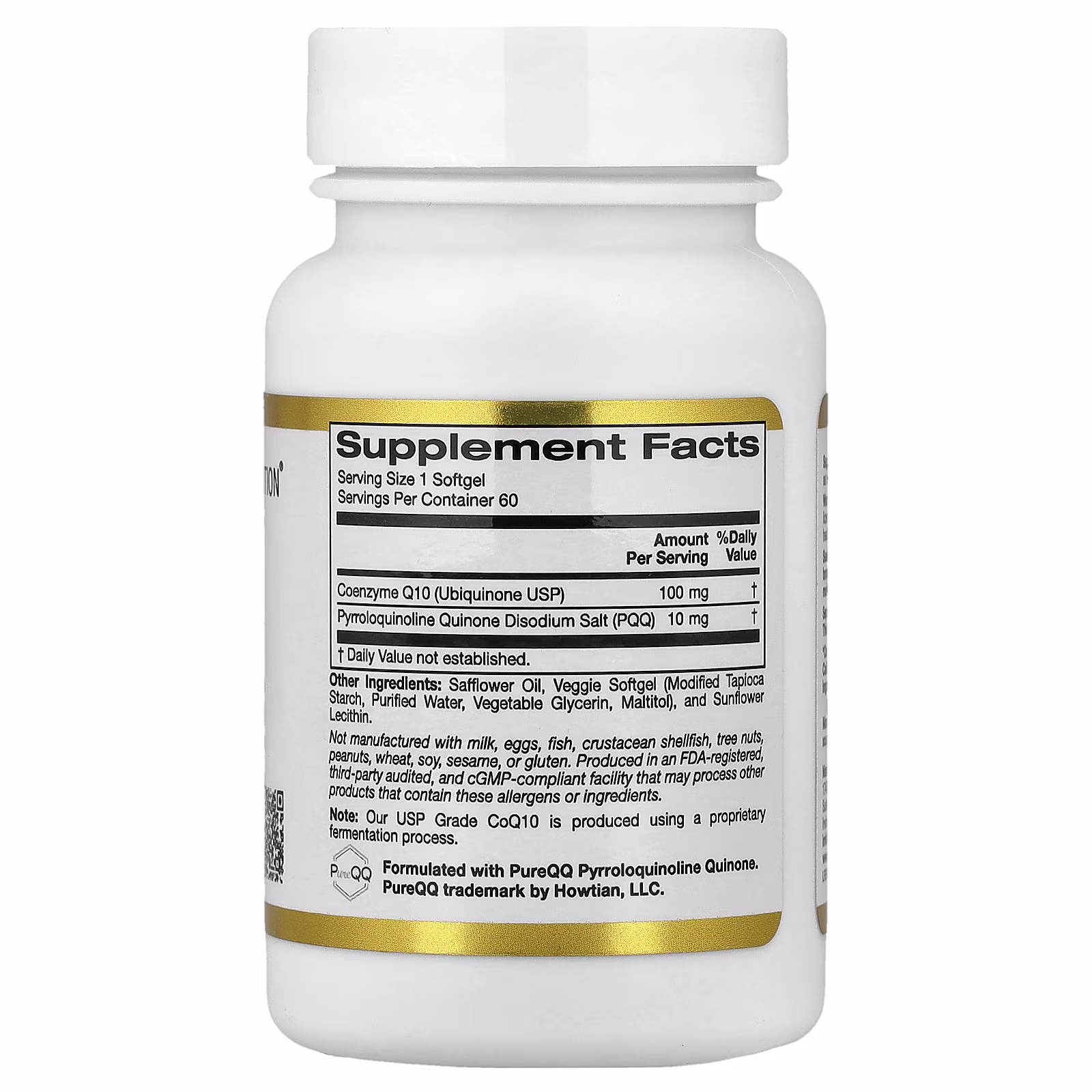CoQ10 con PQQ, Ubiquinona verificada por la Farmacopea de EE. UU. (USP), Cápsulas blandas vegetales de tapioca con lecitina de girasol, 100 mg, 60 cápsulas blandas vegetales, California Gold Nutrition