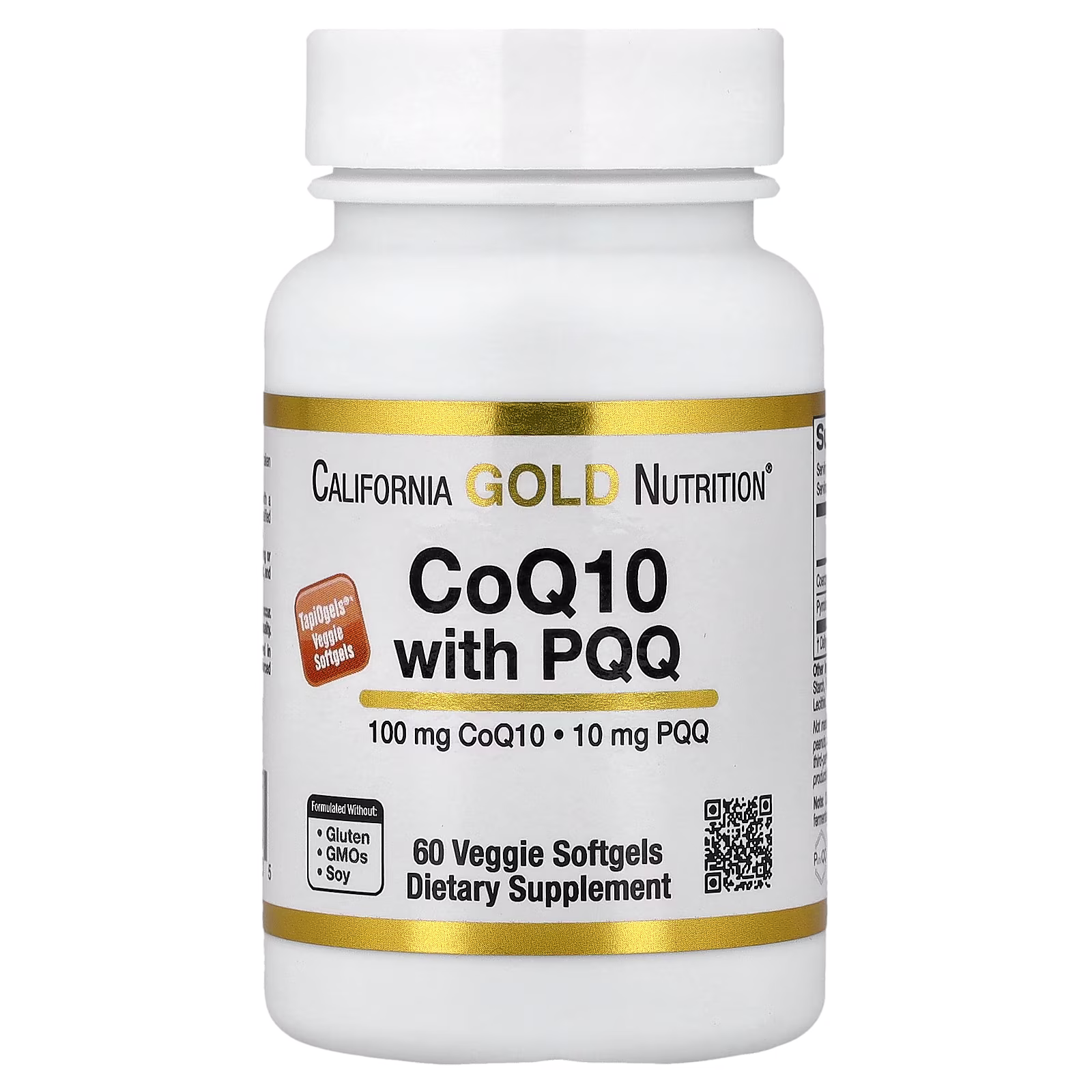 CoQ10 con PQQ, Ubiquinona verificada por la Farmacopea de EE. UU. (USP), Cápsulas blandas vegetales de tapioca con lecitina de girasol, 100 mg, 60 cápsulas blandas vegetales, California Gold Nutrition