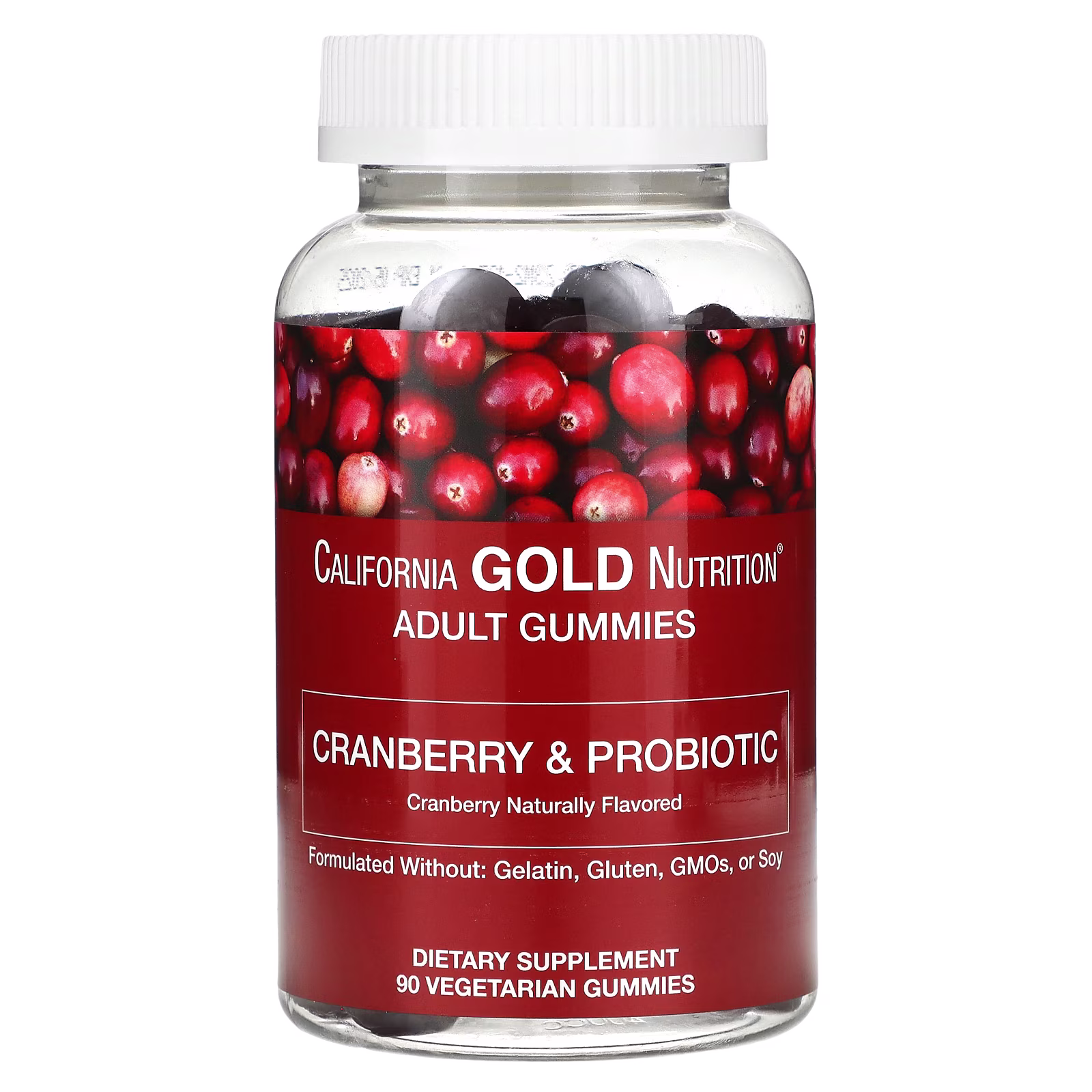 Gomitas de arándano rojo y probióticos con concentrado de arándano rojo, fructooligosacáridos y Bacillus coagulans, Sabor natural a arándano rojo, 90 gomitas vegetales, California Gold Nutrition