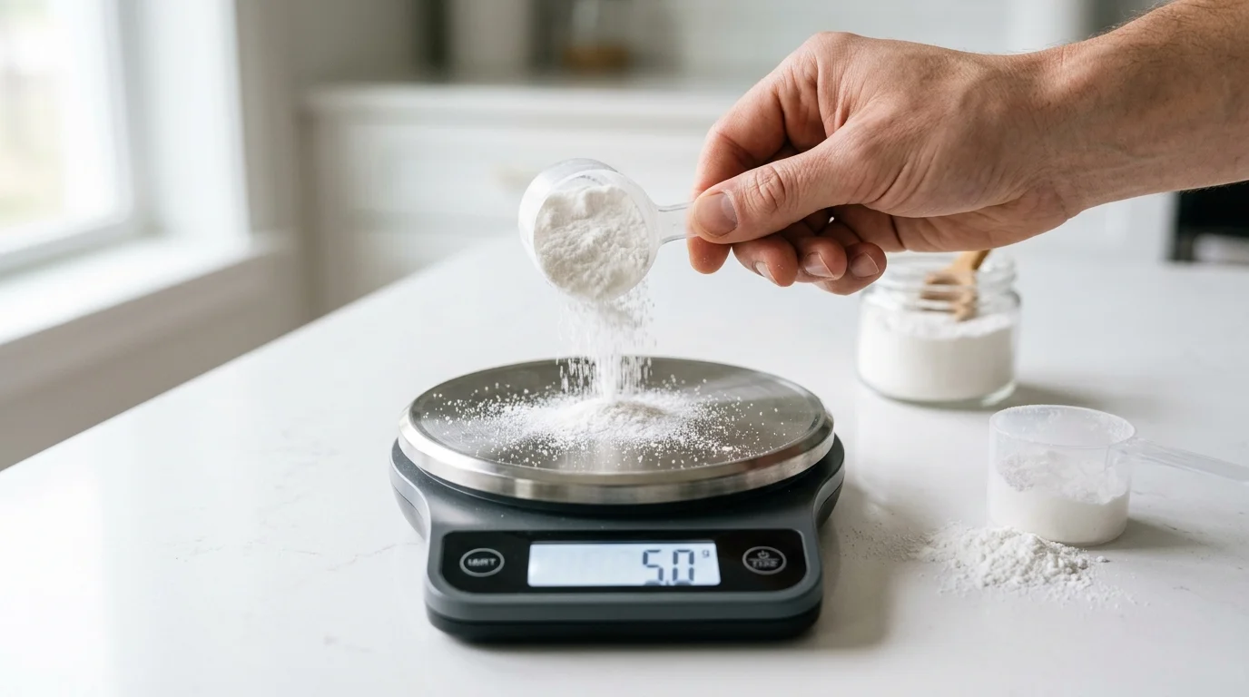 Dosificación precisa de creatina monohidratada con báscula digital