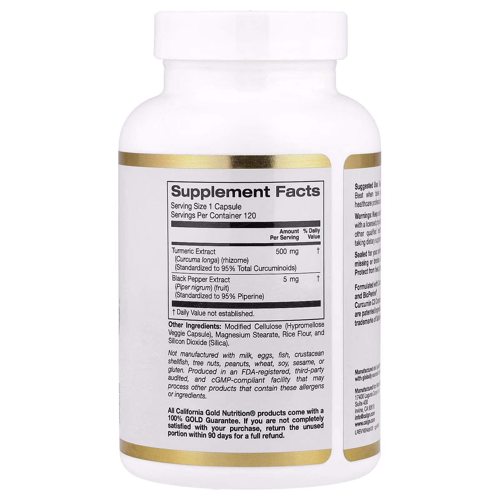 Curcumin C3 Complex® with BioPerine® Black Pepper Extract, Complejo de cúrcuma y curcumina con extracto de pimienta negra BioPerine®, Biodisponibilidad mejorada, 120 cápsulas vegetales, California Gold Nutrition