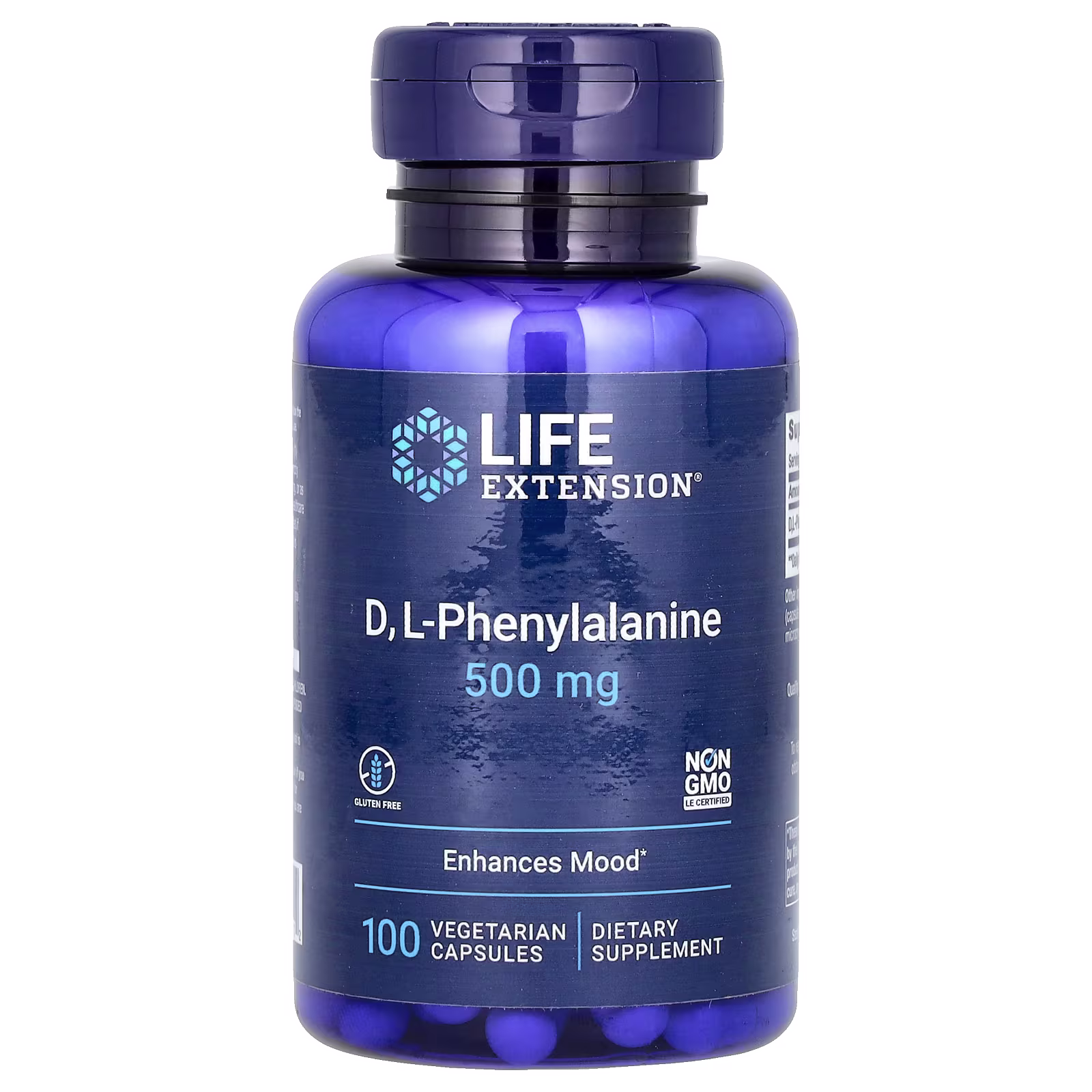 D, L-Fenilalanina DLPA 500 mg — 100 cápsulas vegetales — Life Extension