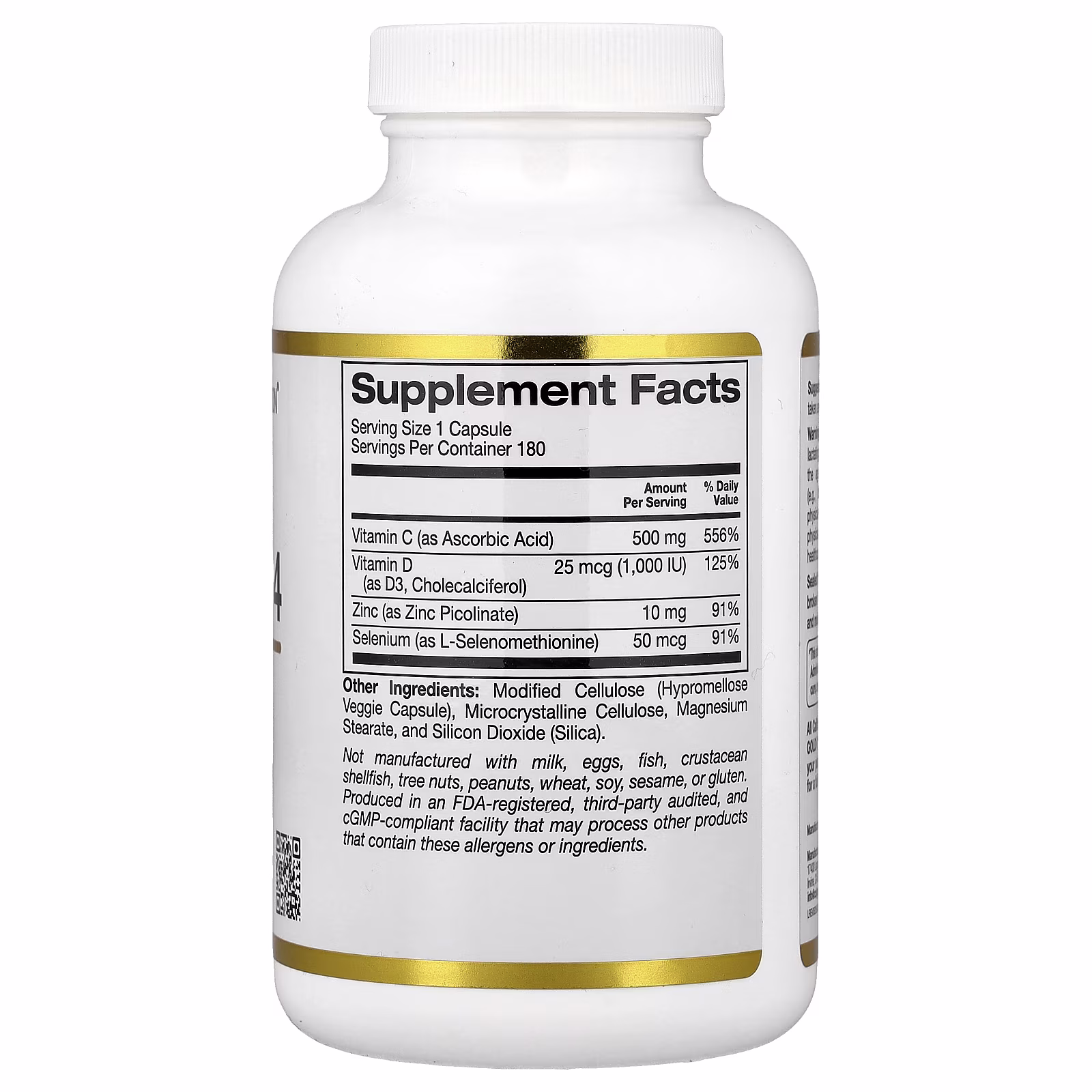 Defender 4, vitamina D, zinc y selenio, 180 cápsulas vegetales, California Gold Nutrition