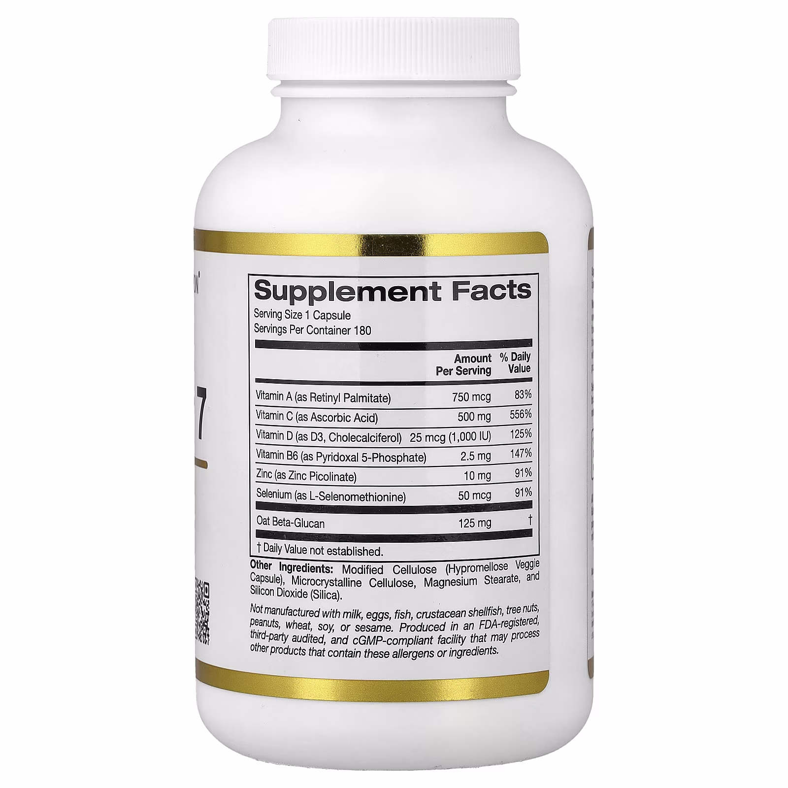 Protector 7 con vitaminas A, C, D3 y B6, zinc, selenio y beta-glucano, 180 cápsulas vegetales, California Gold Nutrition