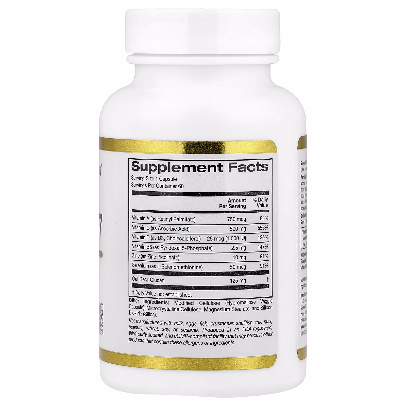 Protector 7 con vitaminas A, C, D3 y B6, zinc, selenio y beta-glucano, 60 cápsulas vegetales, California Gold Nutrition