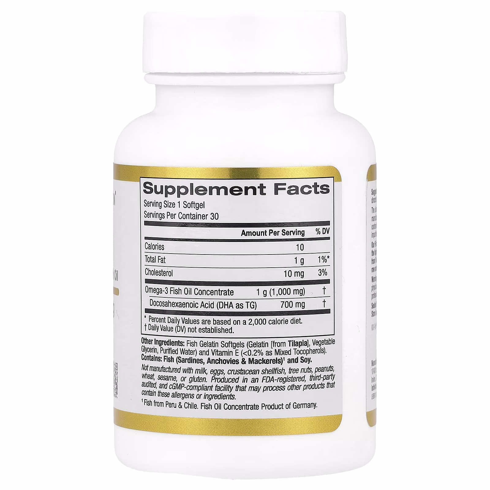 DHA 700 Fish Oil, Ultraconcentrado, 1000 mg, 30 cápsulas blandas de gelatina de pescado, California Gold Nutrition