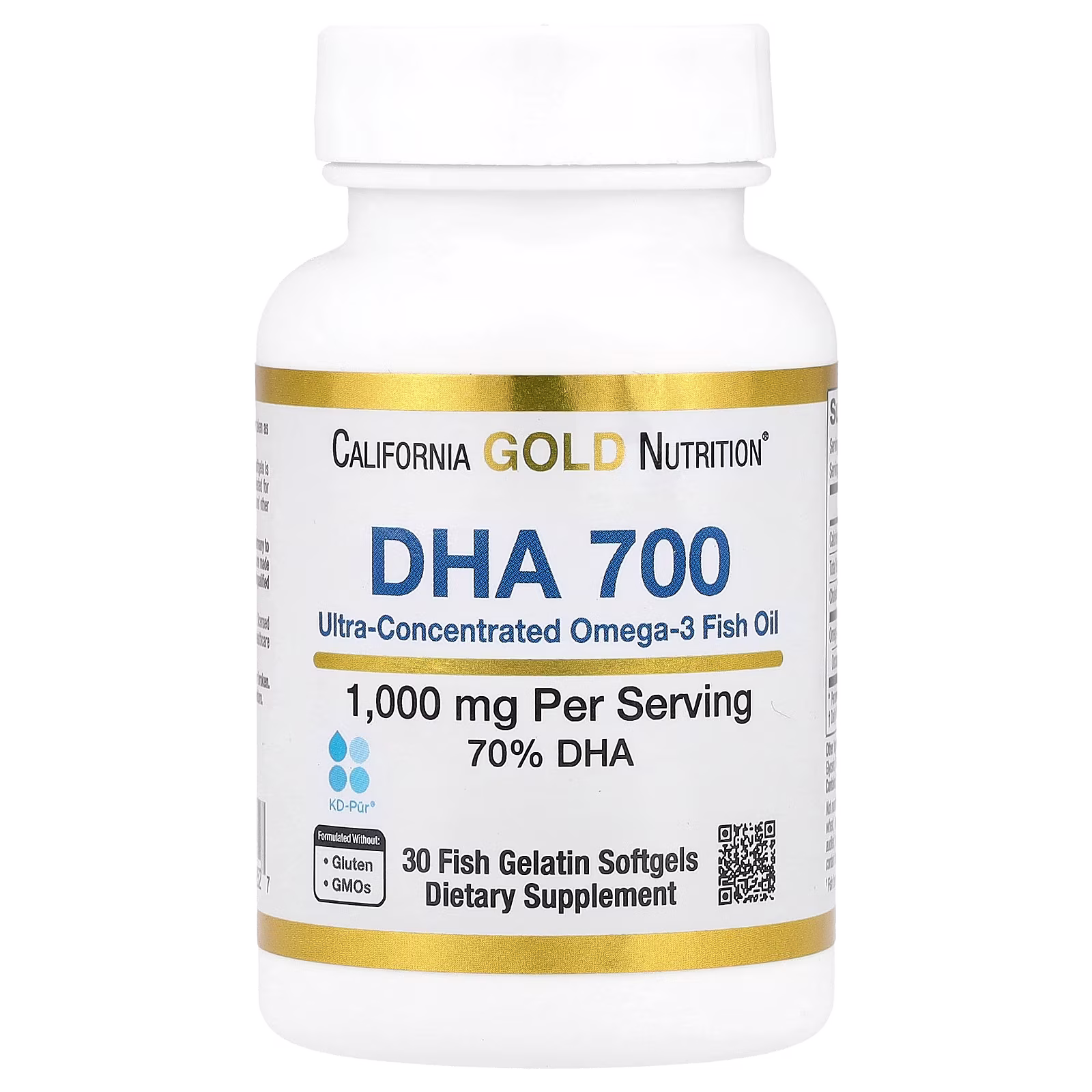 DHA 700 Fish Oil, Ultraconcentrado, 1000 mg, 30 cápsulas blandas de gelatina de pescado, California Gold Nutrition
