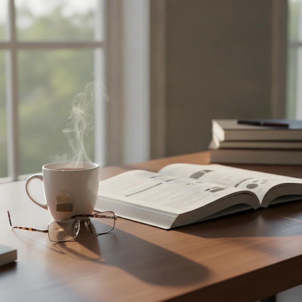 Revisión científica abierta sobre un escritorio