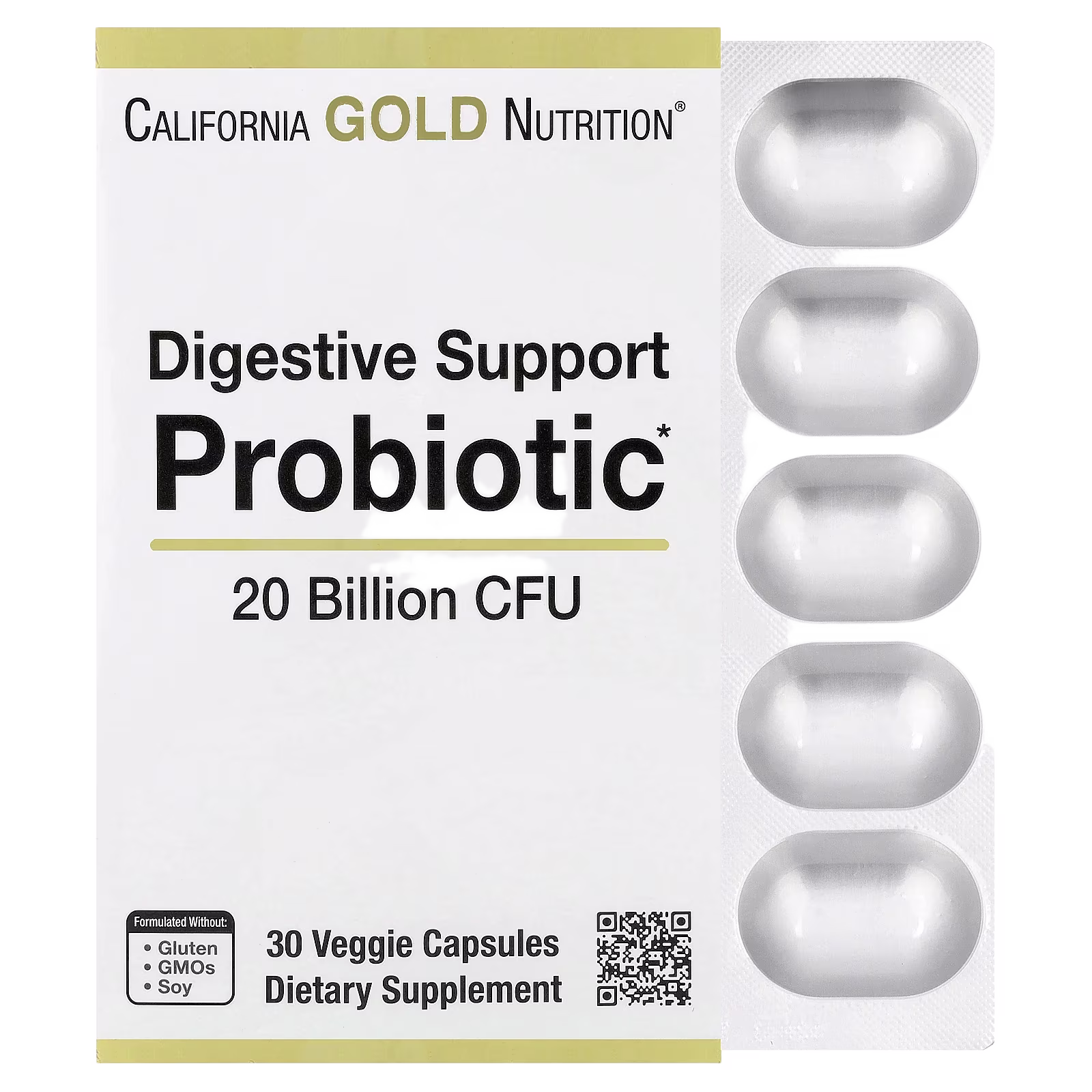 Probiótico de refuerzo para el sistema digestivo, Mezcla de probióticos y prebióticos con Lactobacillus rhamnosus GG, 20.000 millones de UFC, 30 cápsulas vegetales, California Gold Nutrition