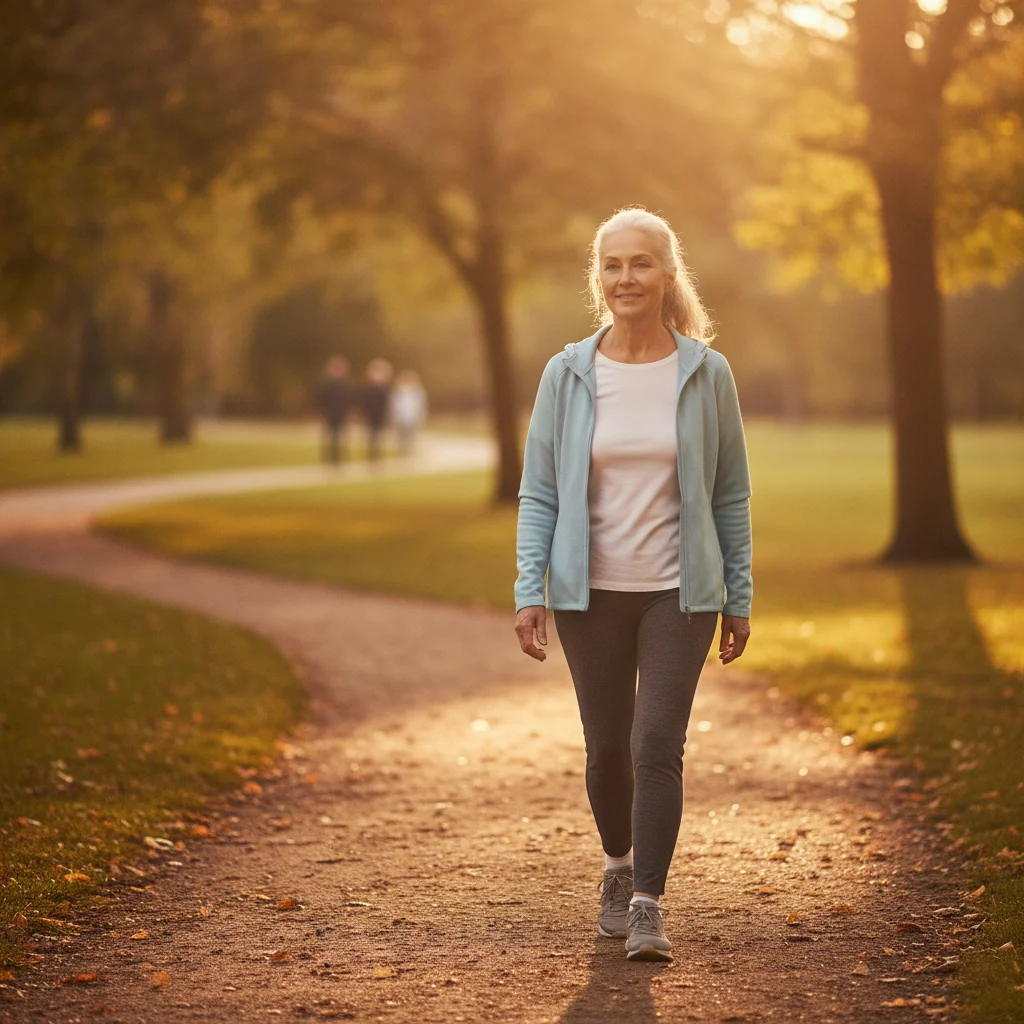 Adulto mayor activo al aire libre, relacionado con la caída natural de ergotioneína después de los 60 años