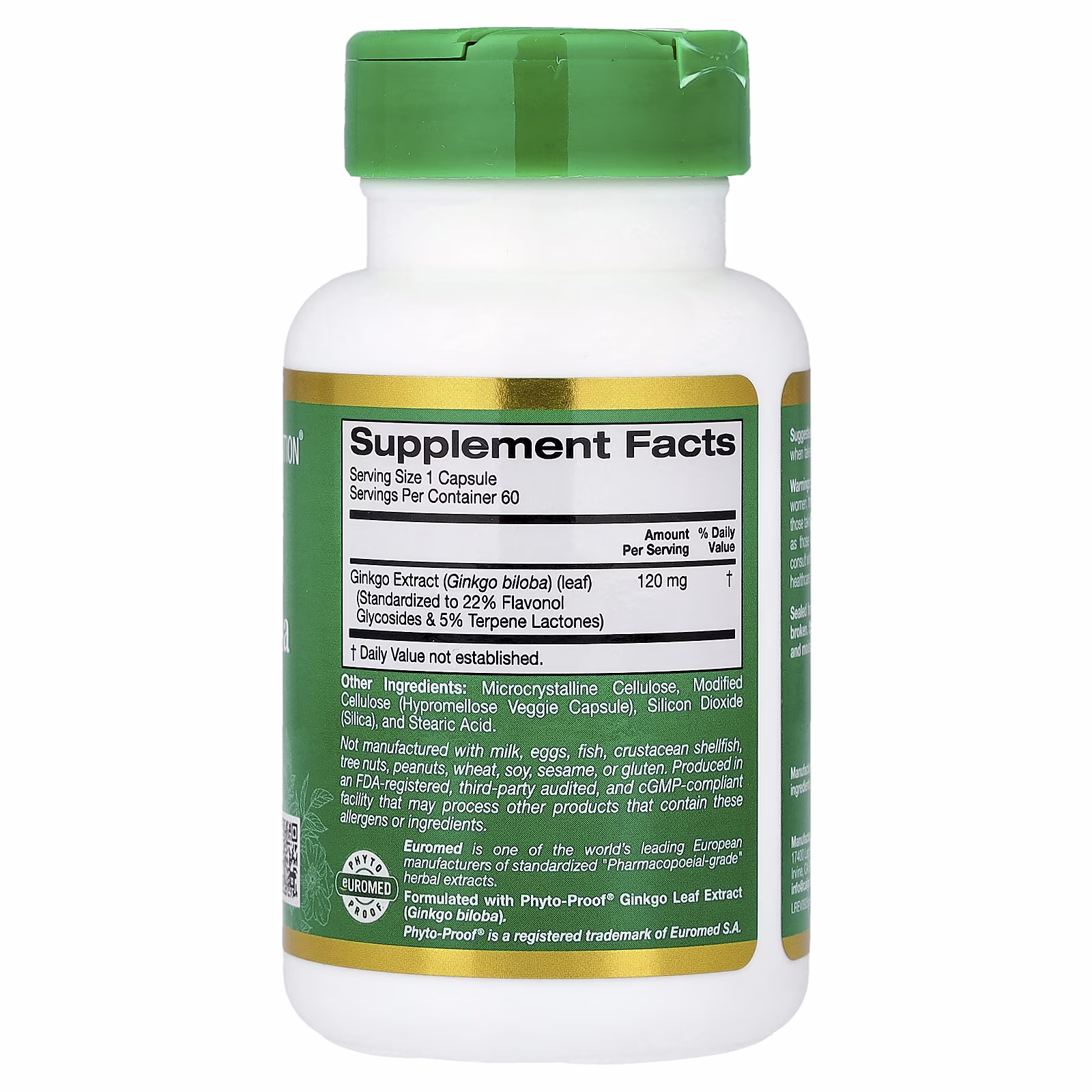 EuroHerbs™, Extracto de Ginkgo biloba, Calidad Euromed, 120 mg, 60 cápsulas vegetales, California Gold Nutrition