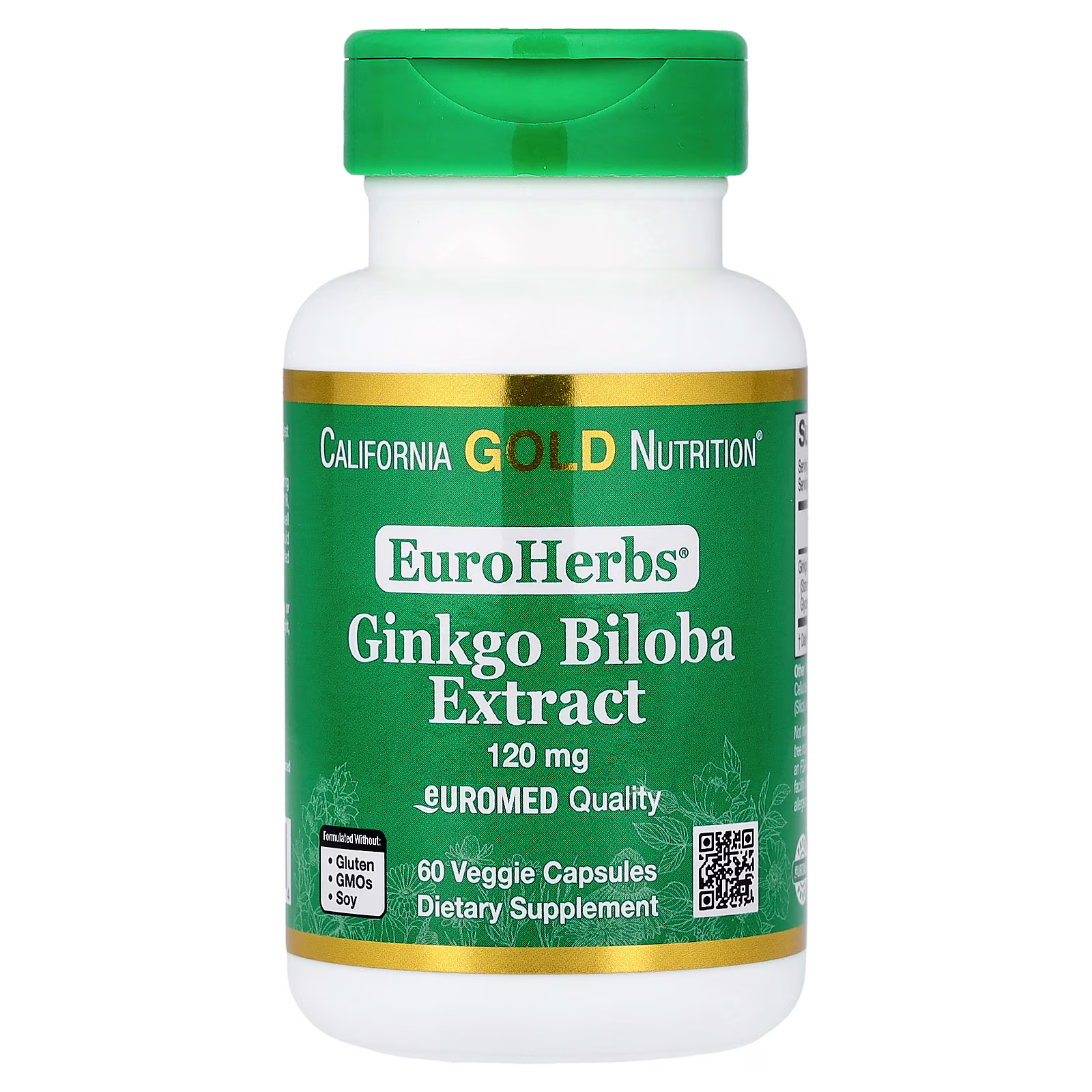 EuroHerbs™, Extracto de Ginkgo biloba, Calidad Euromed, 120 mg, 60 cápsulas vegetales, California Gold Nutrition