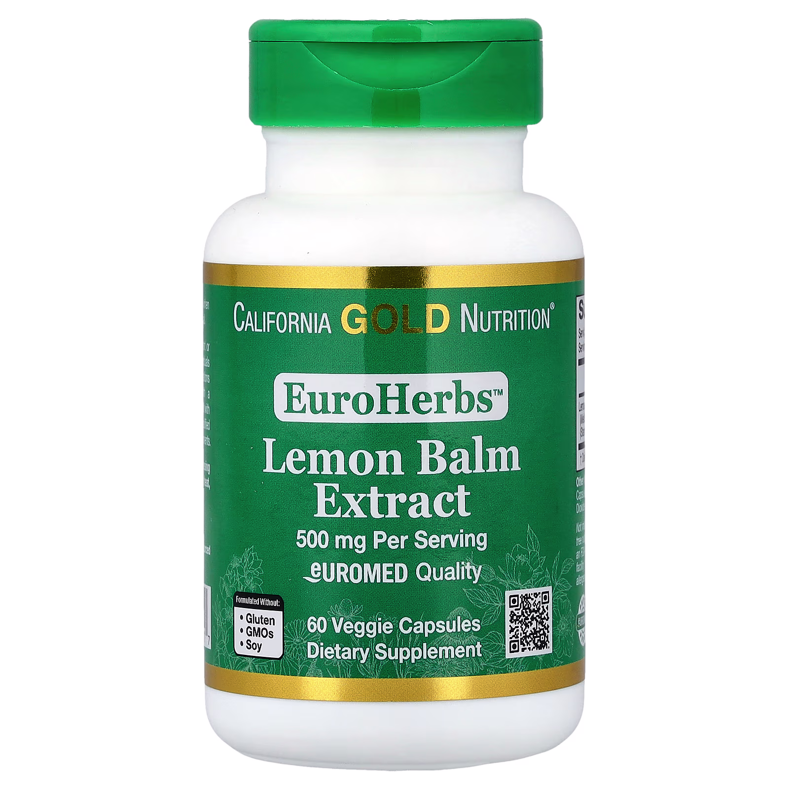 EuroHerbs™, Extracto de toronjil, Calidad Euromed, 500 mg, 60 cápsulas vegetales, California Gold Nutrition