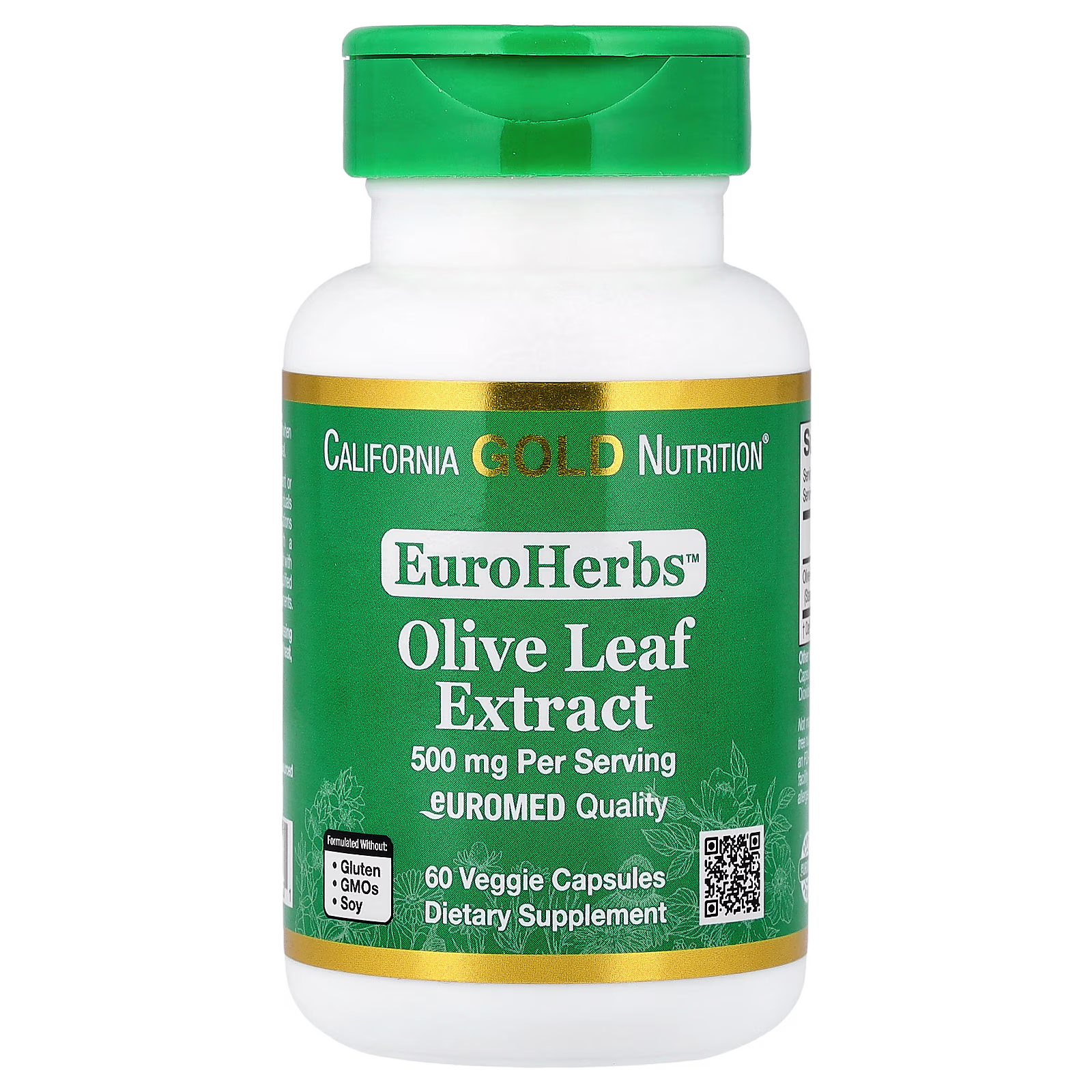 EuroHerbs™, Extracto de hoja de olivo, Calidad Euromed, 500 mg, 60 cápsulas vegetales, California Gold Nutrition