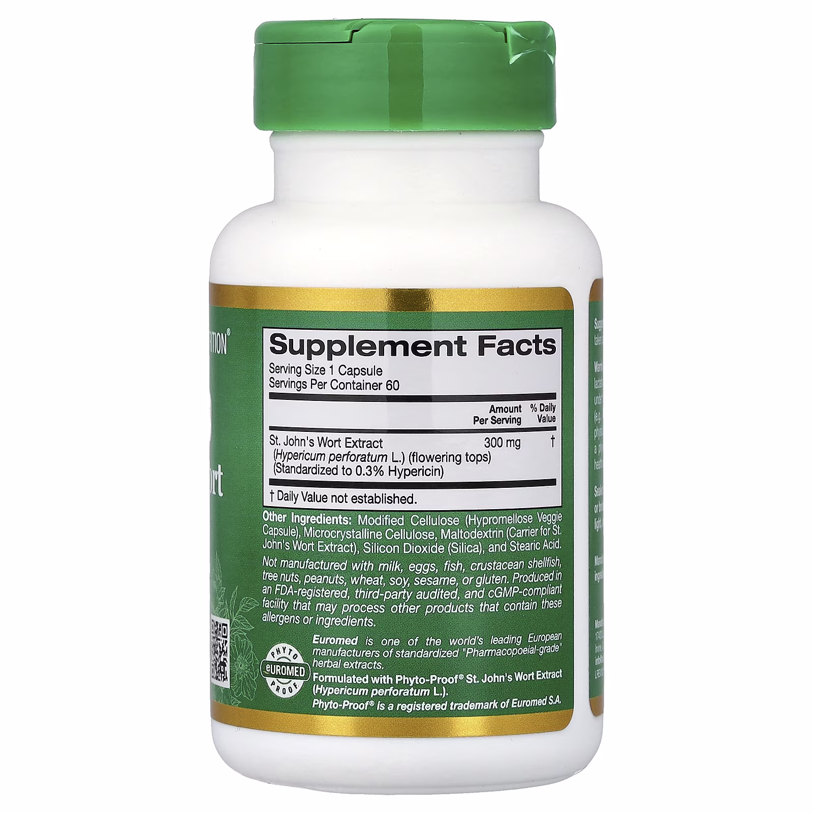 EuroHerbs™, Extracto de hierba de San Juan, Calidad Euromed, 300 mg, 60 cápsulas vegetales, California Gold Nutrition