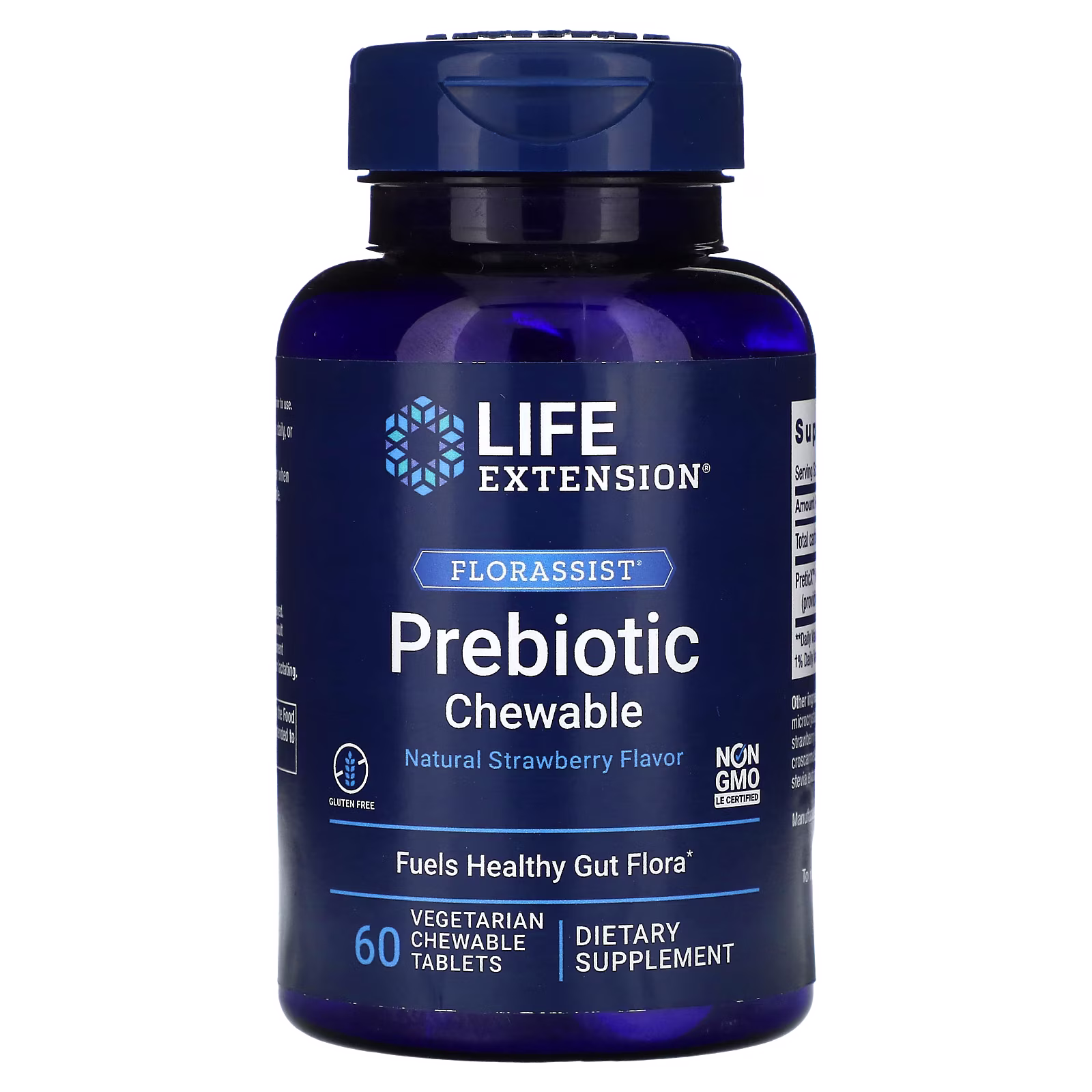 Florassist Prebiótico Masticable Sabor Fresa Natural, 60 tabletas masticables, Life Extension