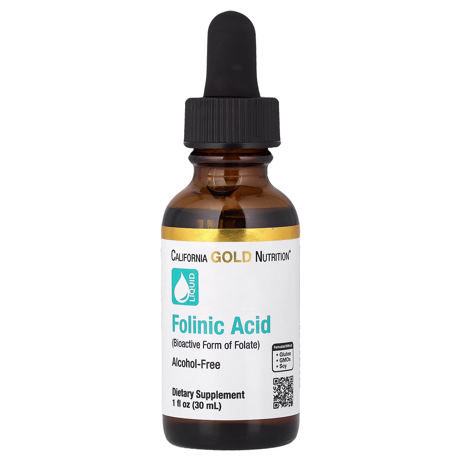 Ácido folínico, Sin alcohol, 30 ml (1 oz. líq.), California Gold Nutrition