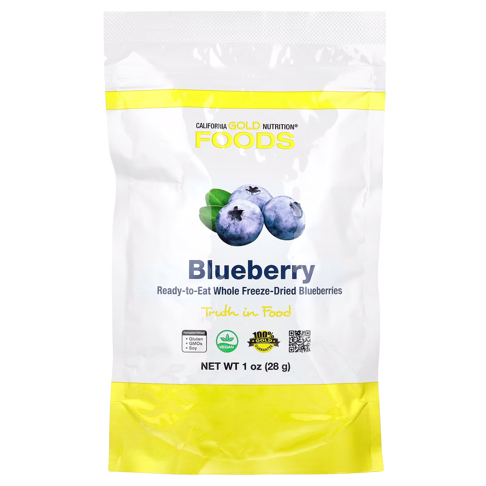 Foods, Arándanos azules liofilizados, Bayas enteras liofilizadas listas para comer, 28 g (1 oz), California Gold Nutrition