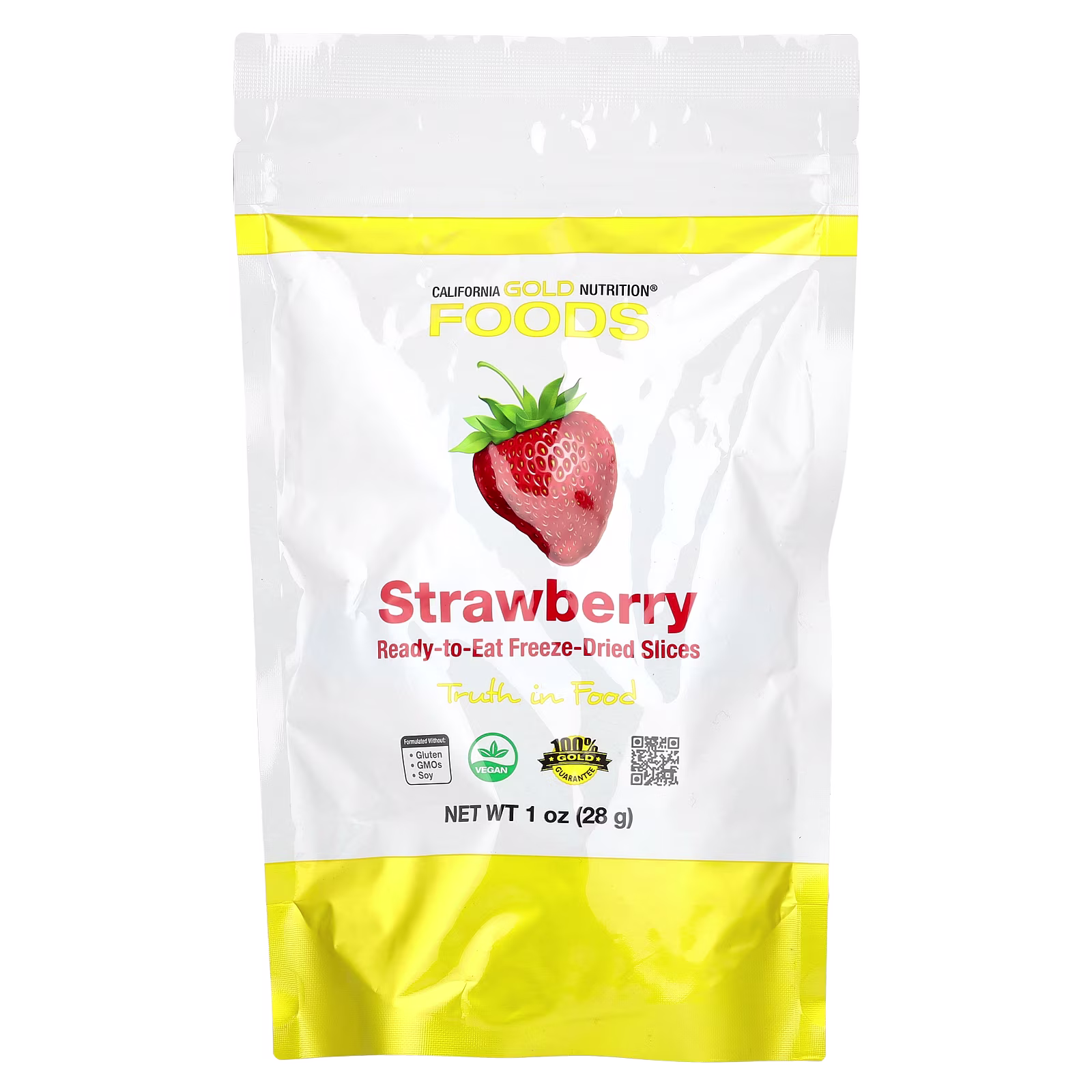 Fresas liofilizadas, Rodajas enteras liofilizadas listas para comer, 28 g (1 oz), California Gold Nutrition