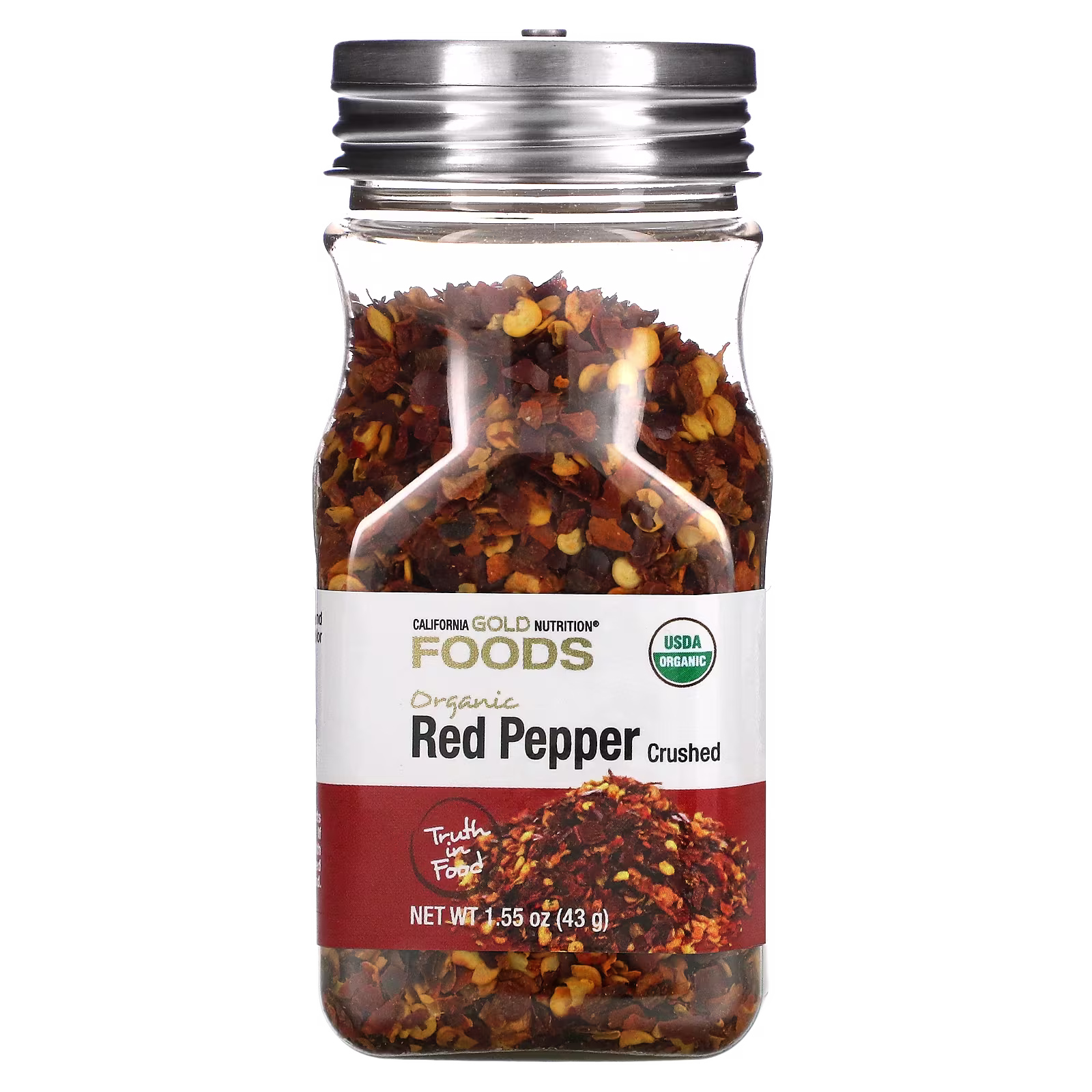 FOODS, Pimiento rojo triturado orgánico, 43 g (1,55 oz), California Gold Nutrition