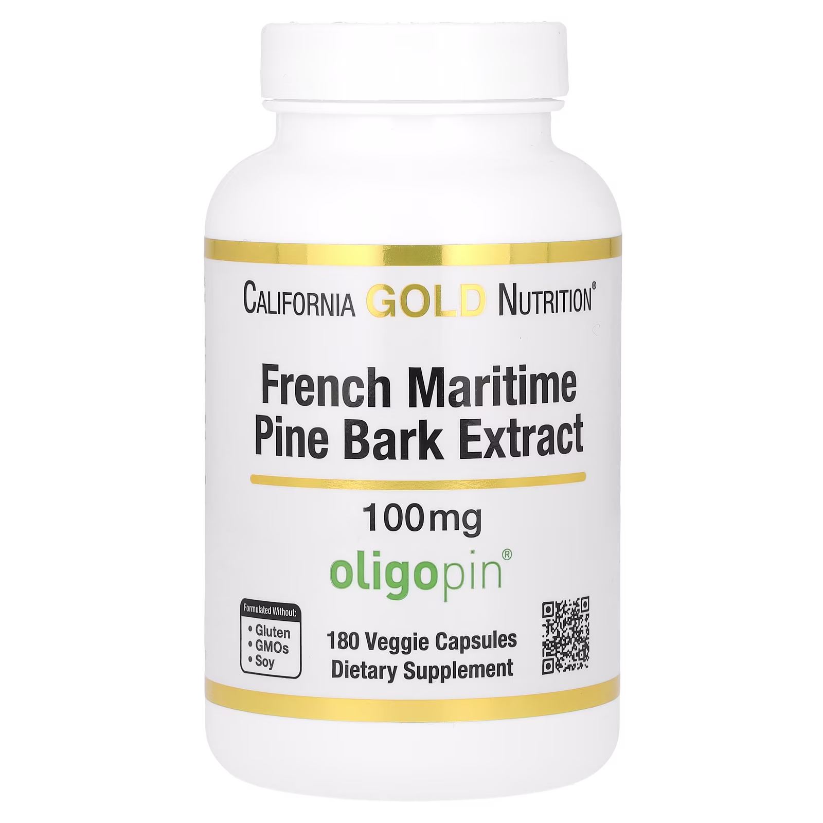 Extracto de corteza de pino marítimo francés, Oligopin, Polifenoles antioxidantes, 100 mg, 180 cápsulas vegetales, California Gold Nutrition