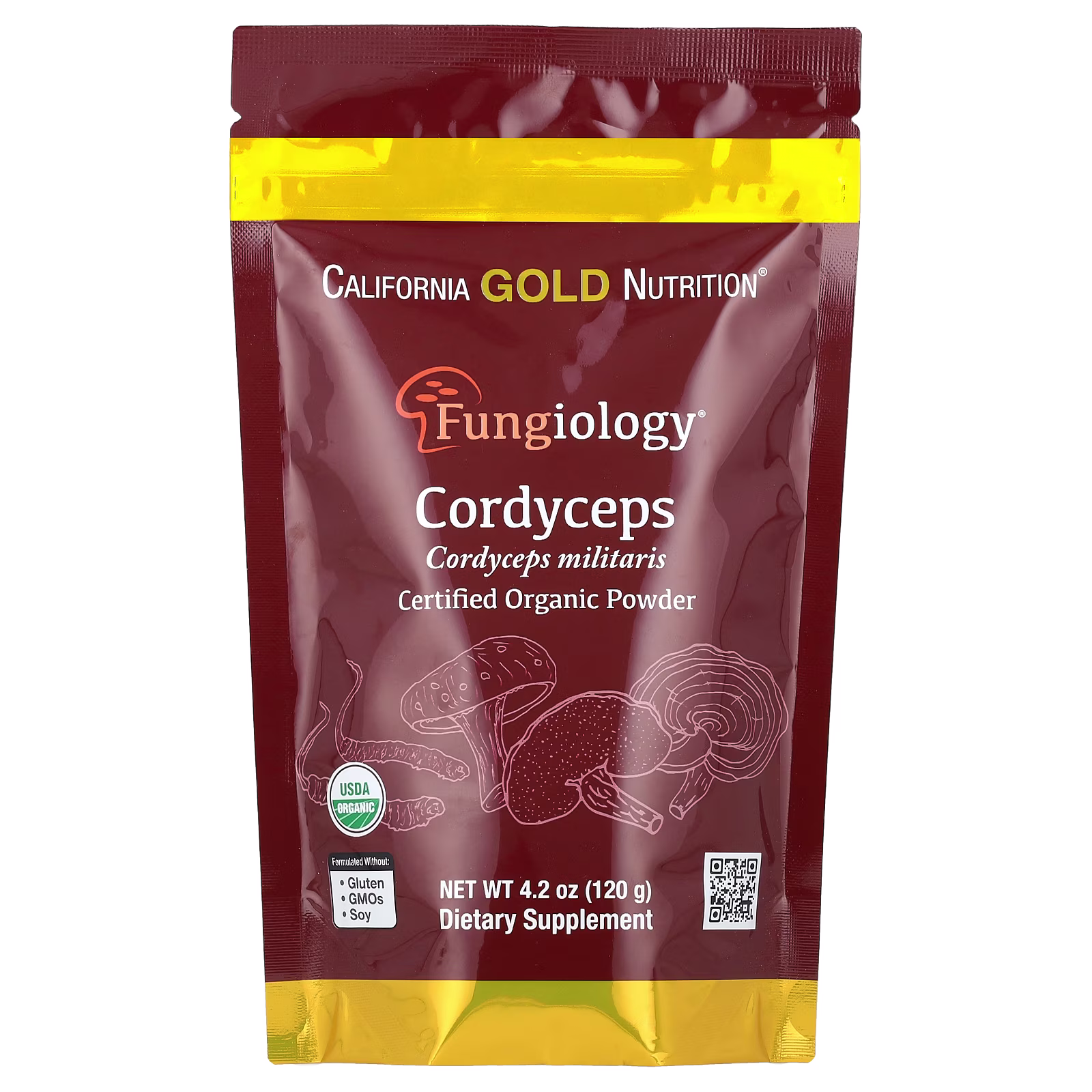 Fungiology®, Cordyceps militaris orgánico certificado en polvo, 120 g (4,2 oz), California Gold Nutrition