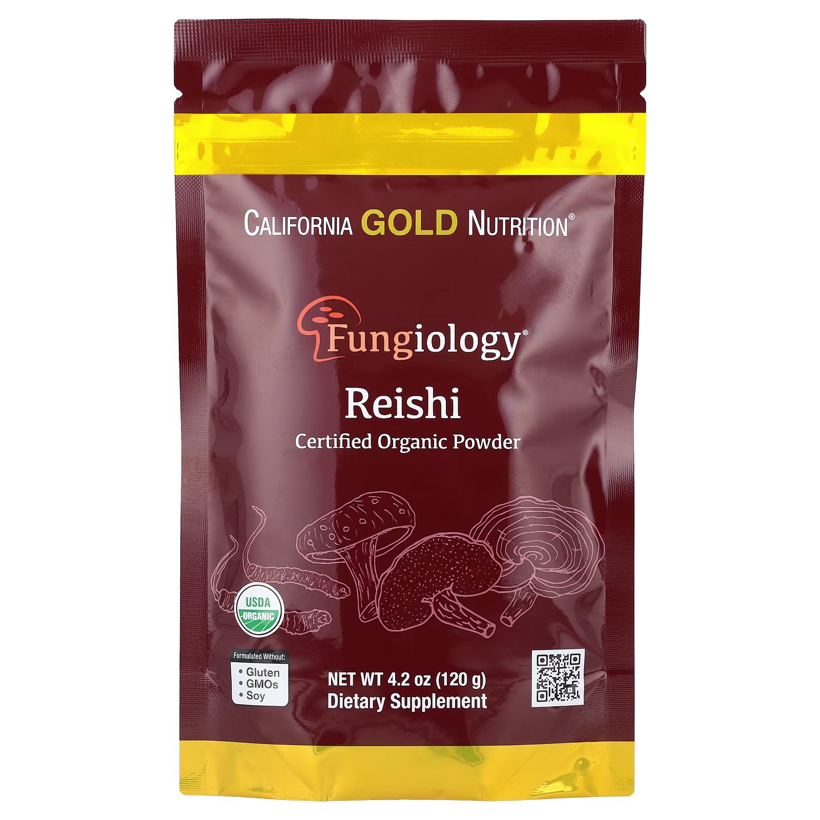 Fungiology®, Reishi orgánico certificado en polvo, 120 g (4,2 oz), California Gold Nutrition