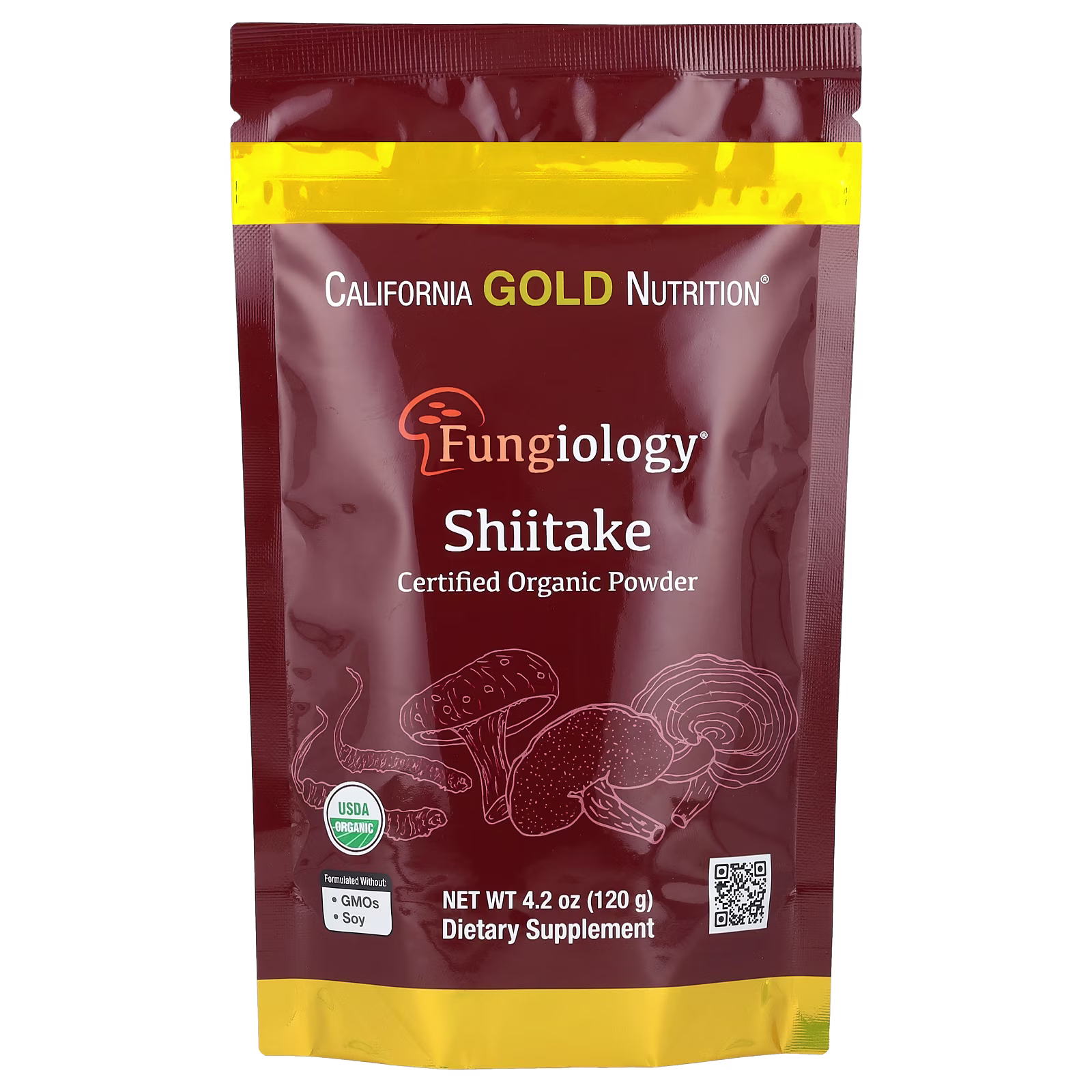 Fungiology®, Shiitake orgánico certificado en polvo, 120 g (4,2 oz), California Gold Nutrition