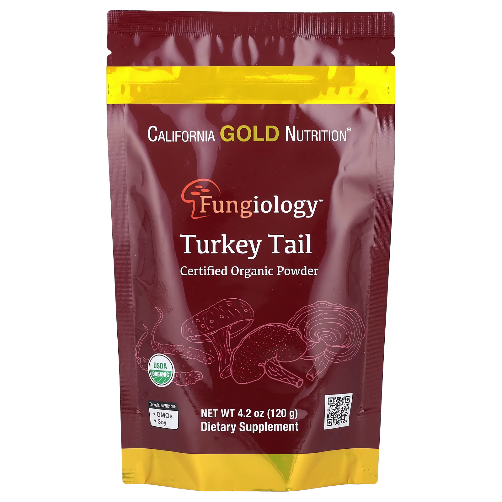 Fungiology®, Cola de pavo orgánico certificado en polvo, 120 g (4,2 oz), California Gold Nutrition