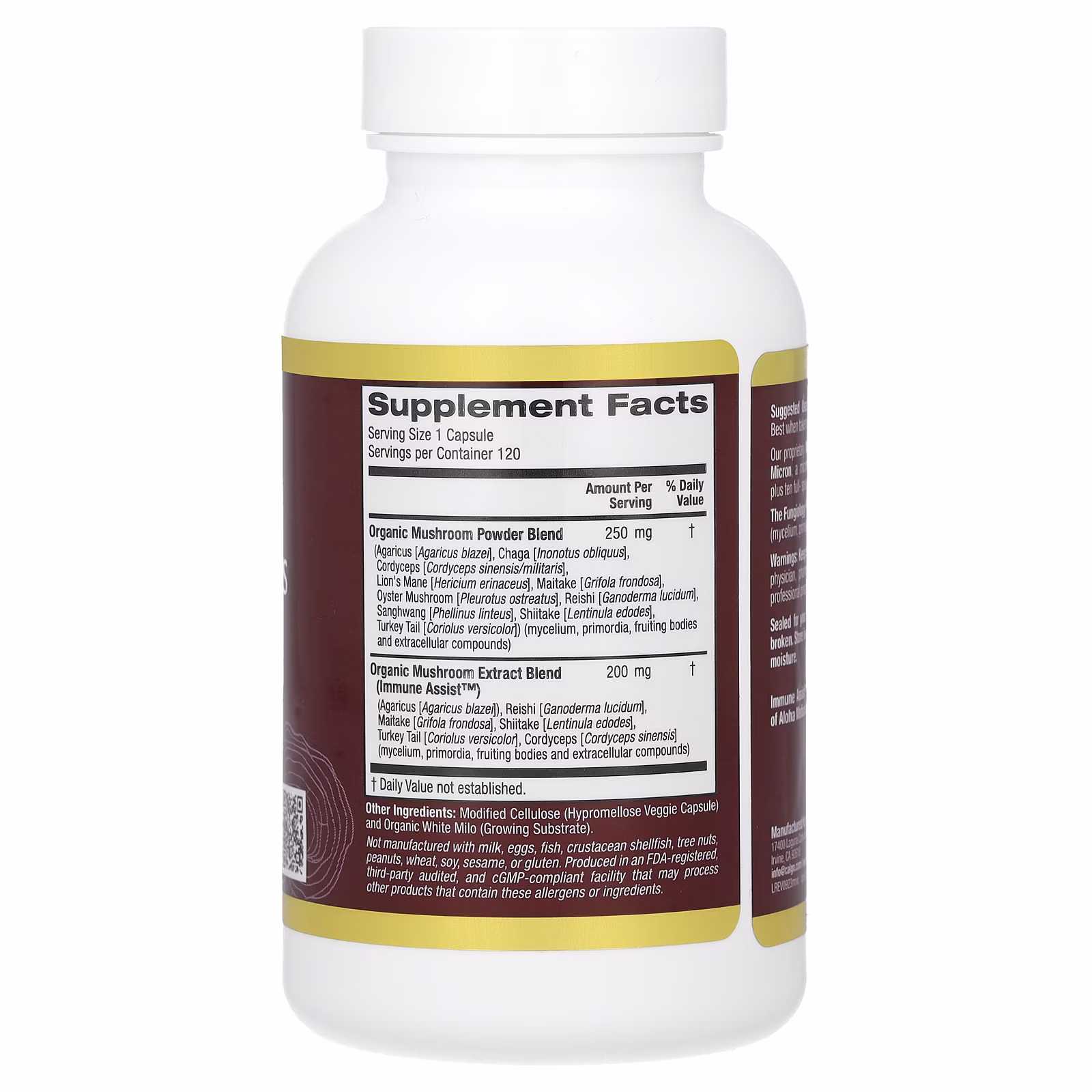 Fungiology, MushRex Plus, Complejo de diez hongos de espectro completo con Agaricus, chaga, Cordyceps y melena de león, 120 cápsulas vegetales, California Gold Nutrition