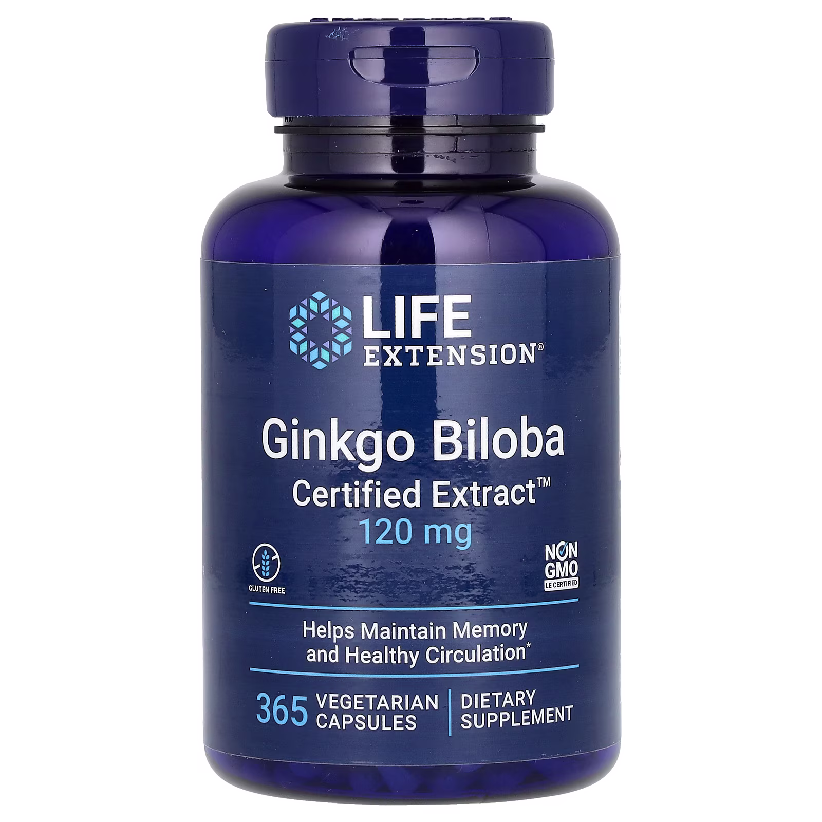 Ginkgo Biloba Extracto Certificado, 120 mg, 365 cápsulas vegetales, Life Extension
