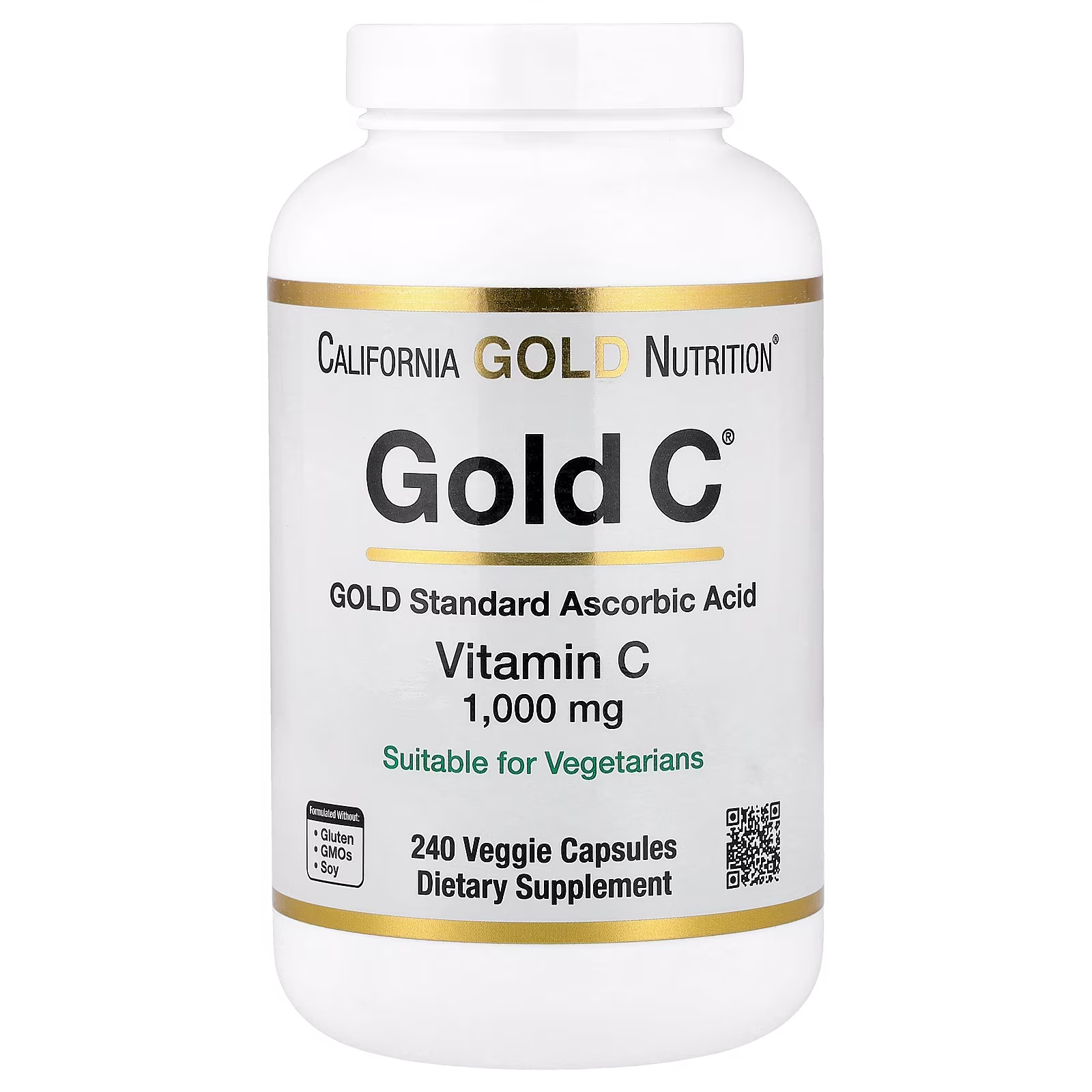 Vitamina C verificada por la Farmacopea de EE. UU. (USP), 1000 mg, 240 cápsulas vegetales, Gold C®, California Gold Nutrition