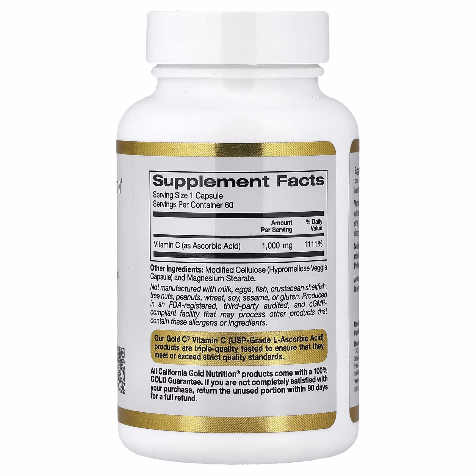 Vitamina C verificada por la Farmacopea de EE. UU. (USP), 1000 mg, 60 cápsulas vegetales, Gold C®, California Gold Nutrition