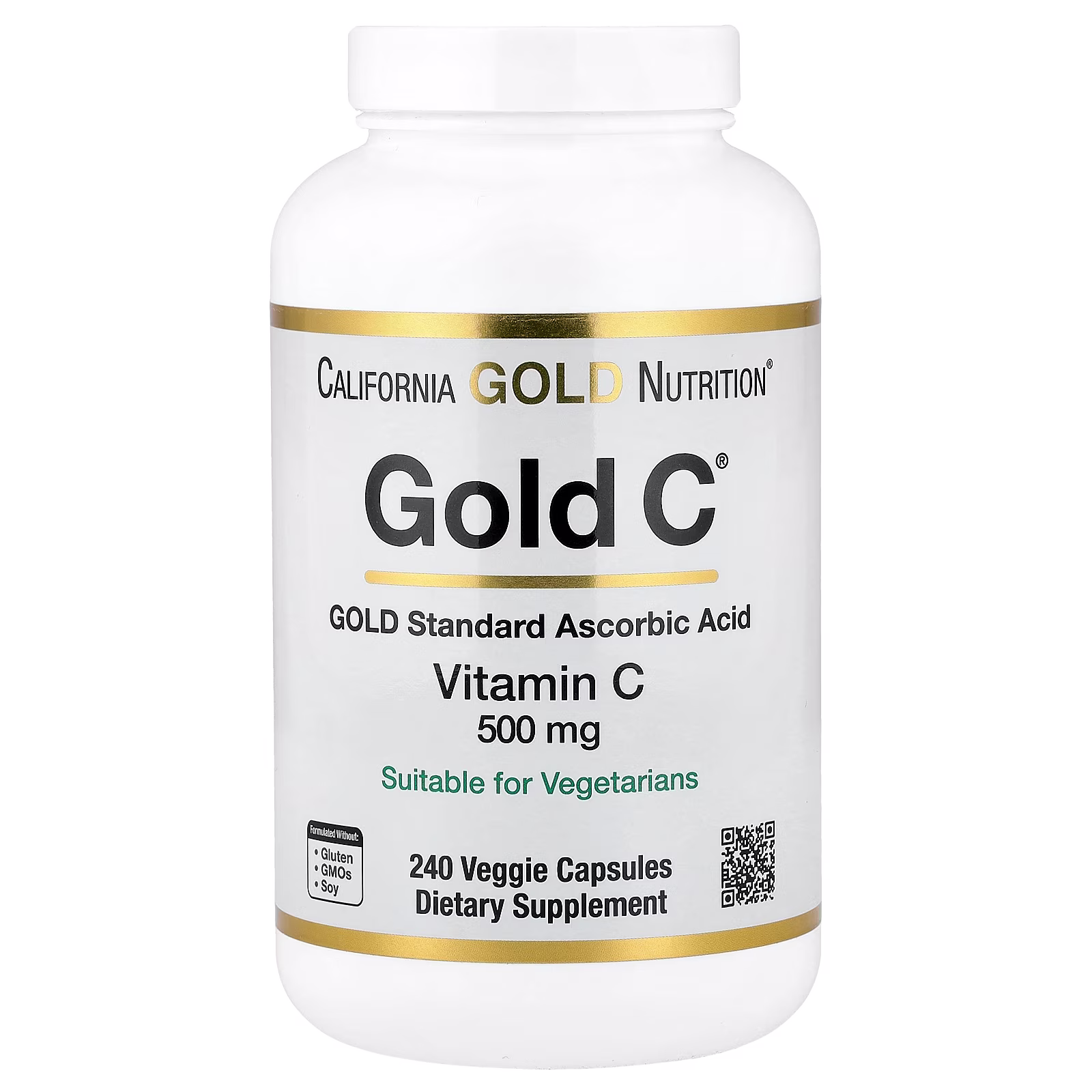 Vitamina C verificada por la Farmacopea de EE. UU. (USP), 500 mg, 240 cápsulas vegetales, Gold C®, California Gold Nutrition
