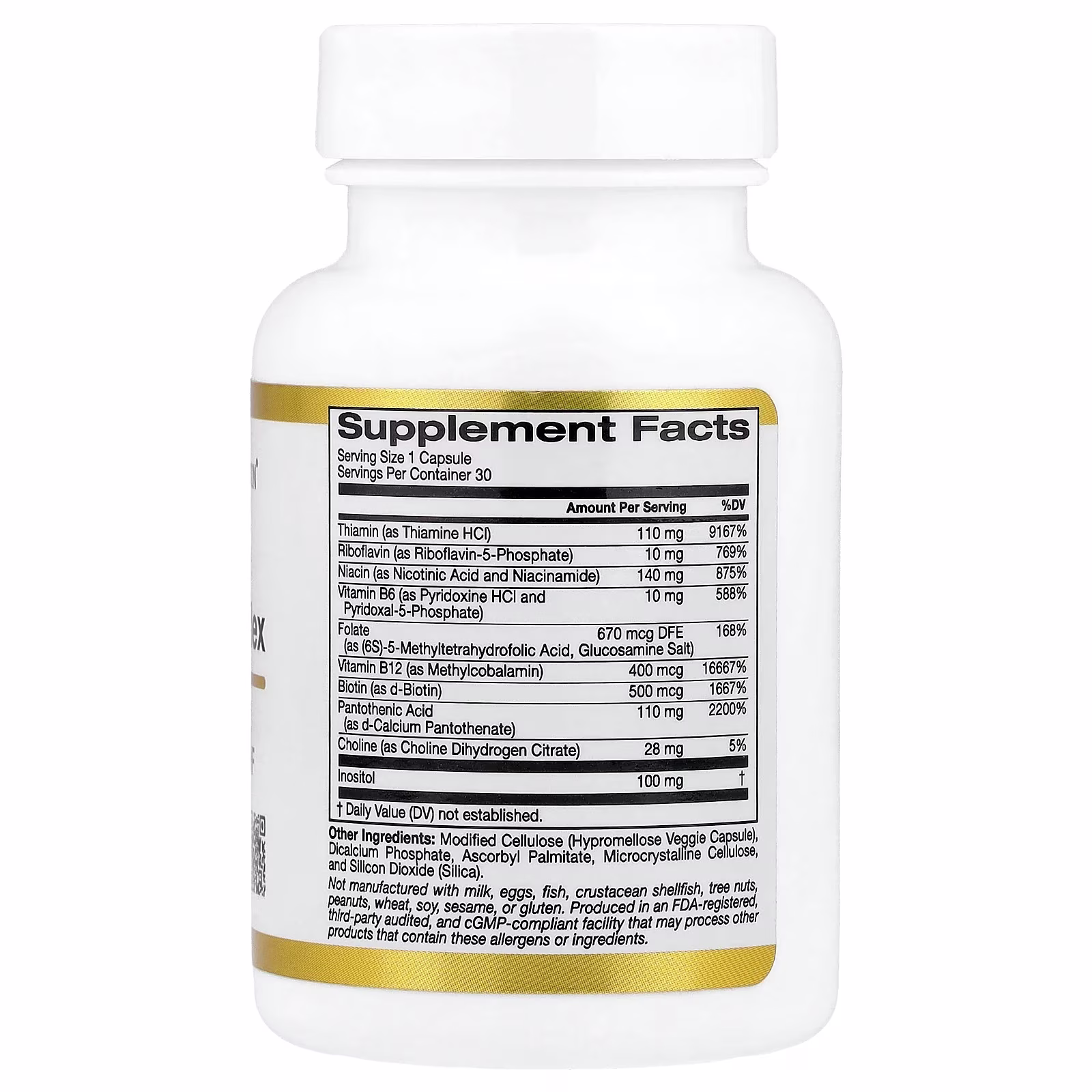 Complejo de vitaminas B de alta potencia con metilfolato y metil B12, 30 cápsulas vegetales, California Gold Nutrition