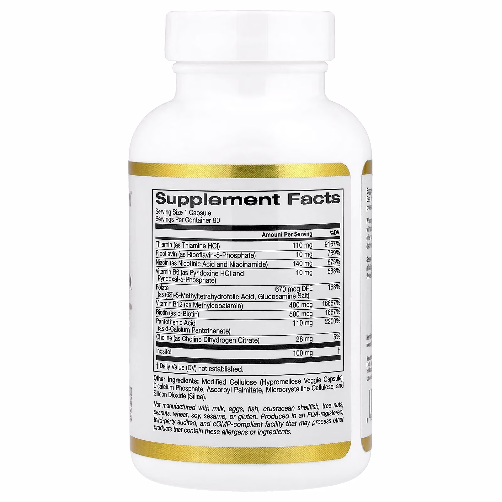 Complejo de vitaminas B de alta potencia con metilfolato y metil B12, 90 cápsulas vegetales, California Gold Nutrition