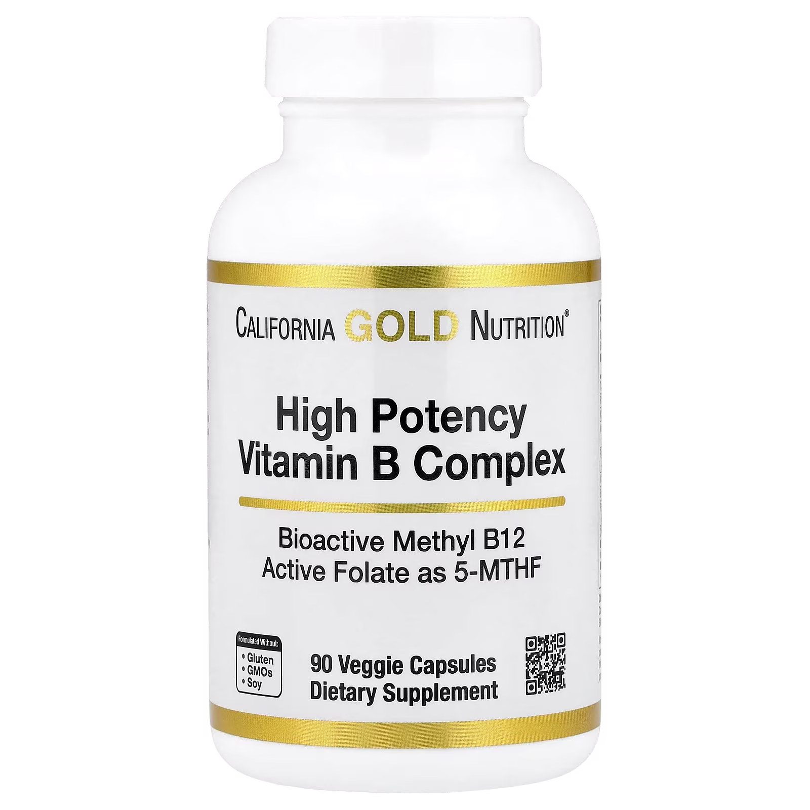 Complejo de vitaminas B de alta potencia con metilfolato y metil B12, 90 cápsulas vegetales, California Gold Nutrition