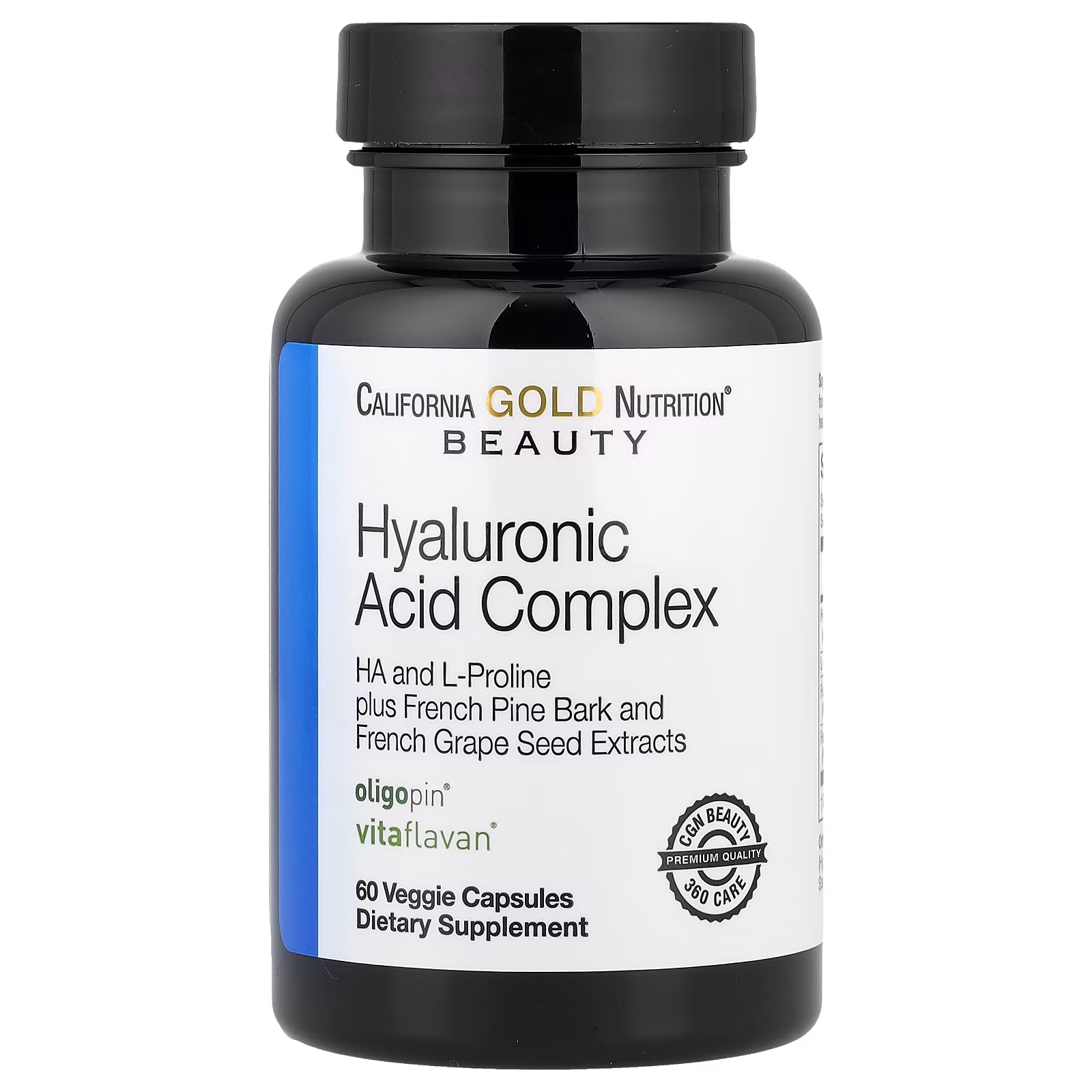 Complejo de ácido hialurónico con L-prolina, Extractos de semilla de uva francesa y corteza de pino marítimo francés, 60 cápsulas vegetales, California Gold Nutrition