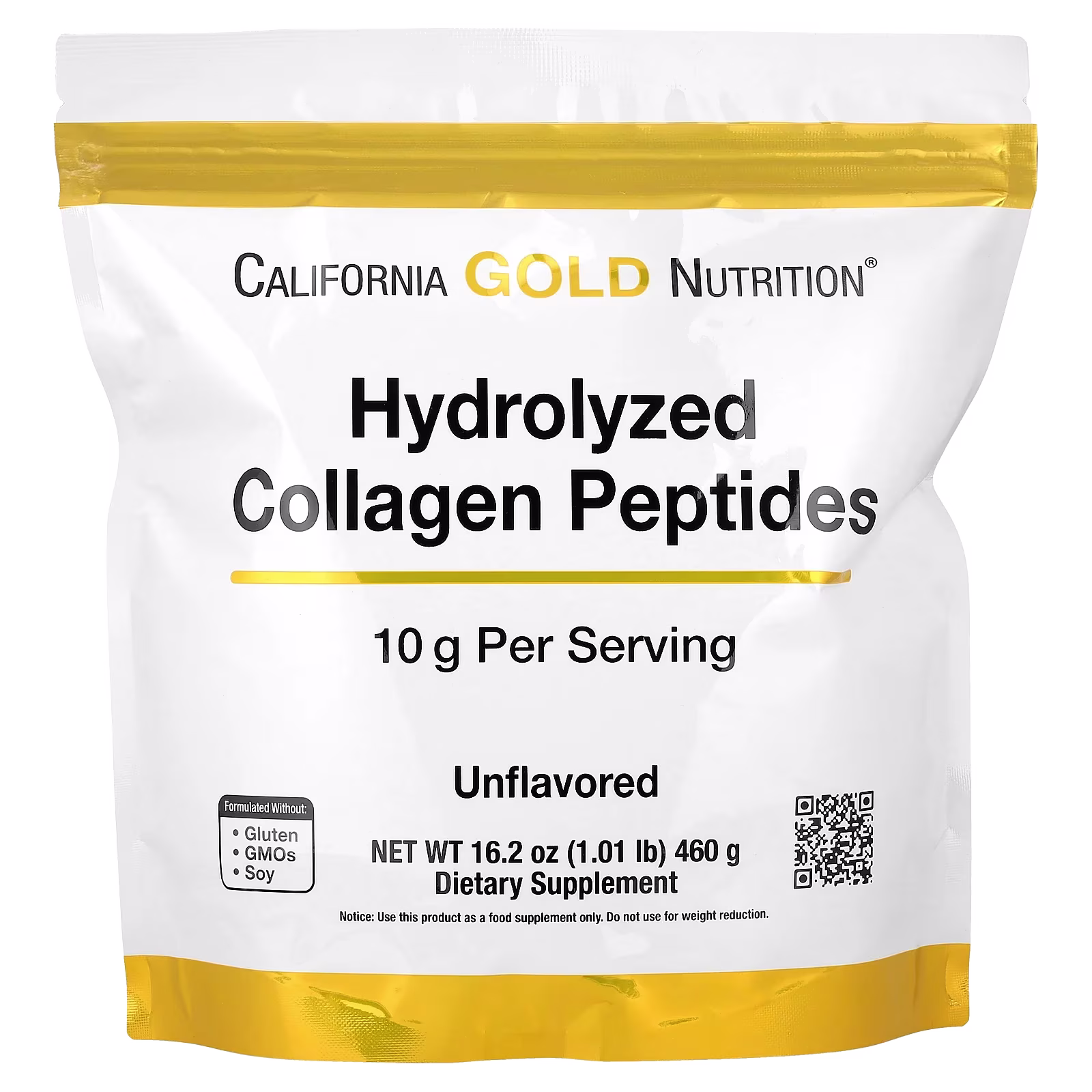 Hydrolyzed Collagen Peptides, De tipo I y III, Sin sabor, 460 g (1,01 lb), California Gold Nutrition